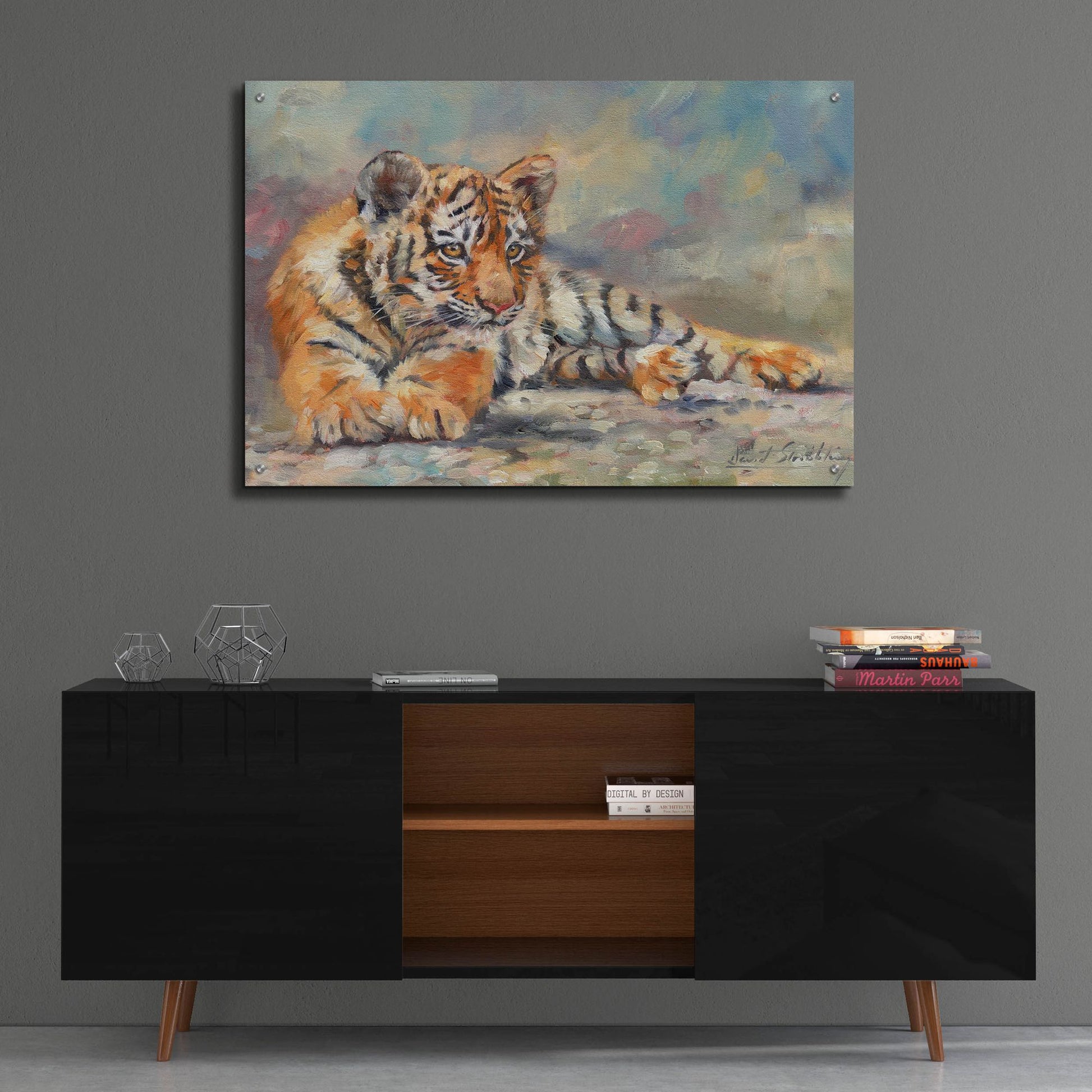 Epic Art 'Tiger Cub Lounging 2 by David Stribbling, Acrylic Glass Wall Art,36x24