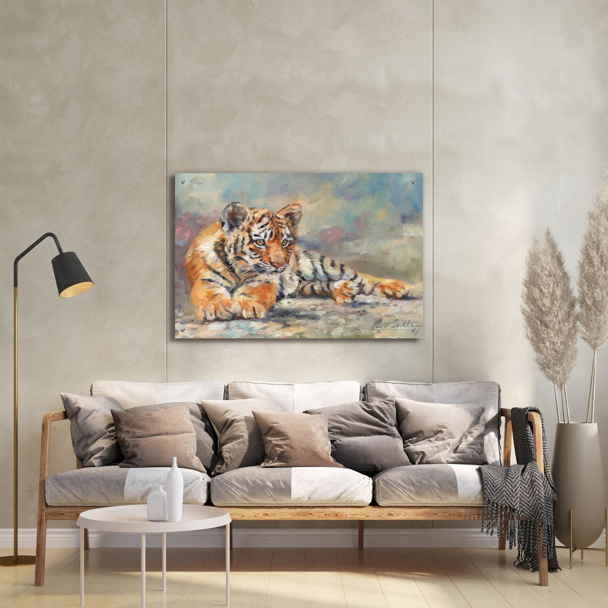 Epic Art 'Tiger Cub Lounging 2 by David Stribbling, Acrylic Glass Wall Art,36x24