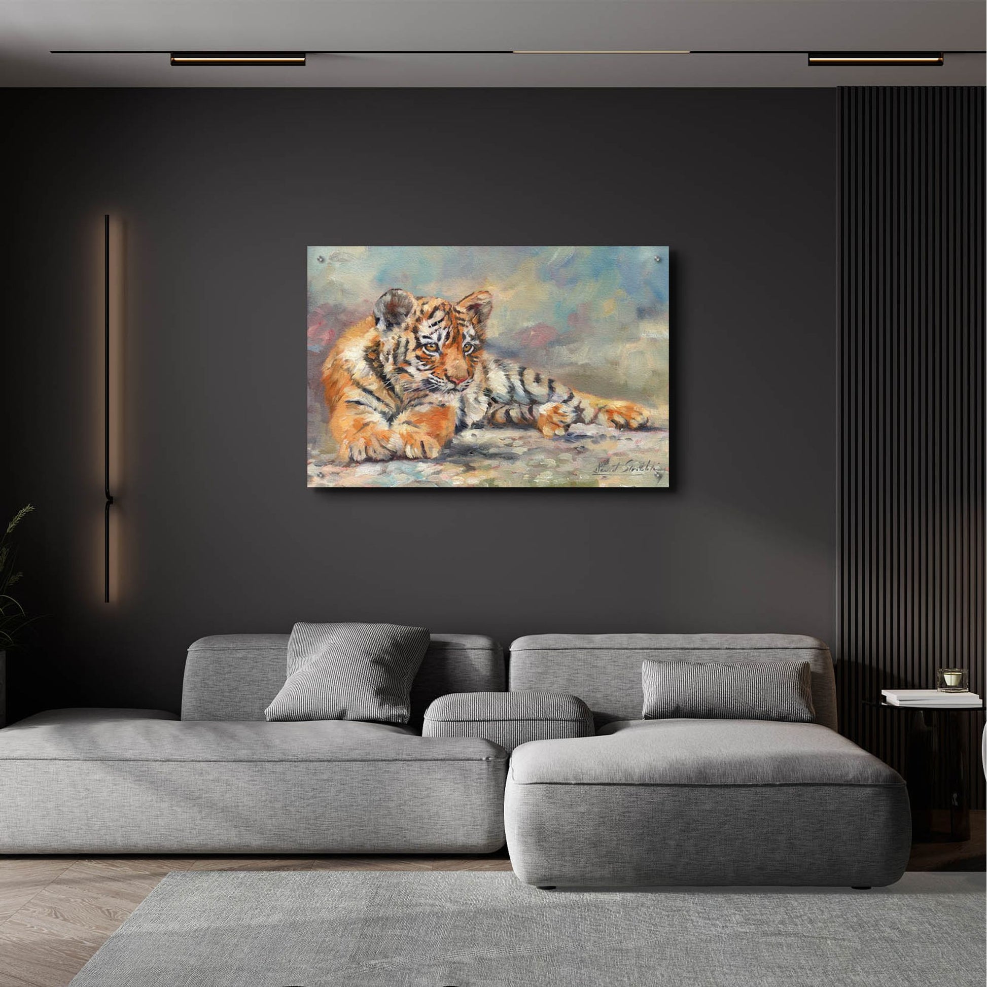 Epic Art 'Tiger Cub Lounging 2 by David Stribbling, Acrylic Glass Wall Art,36x24