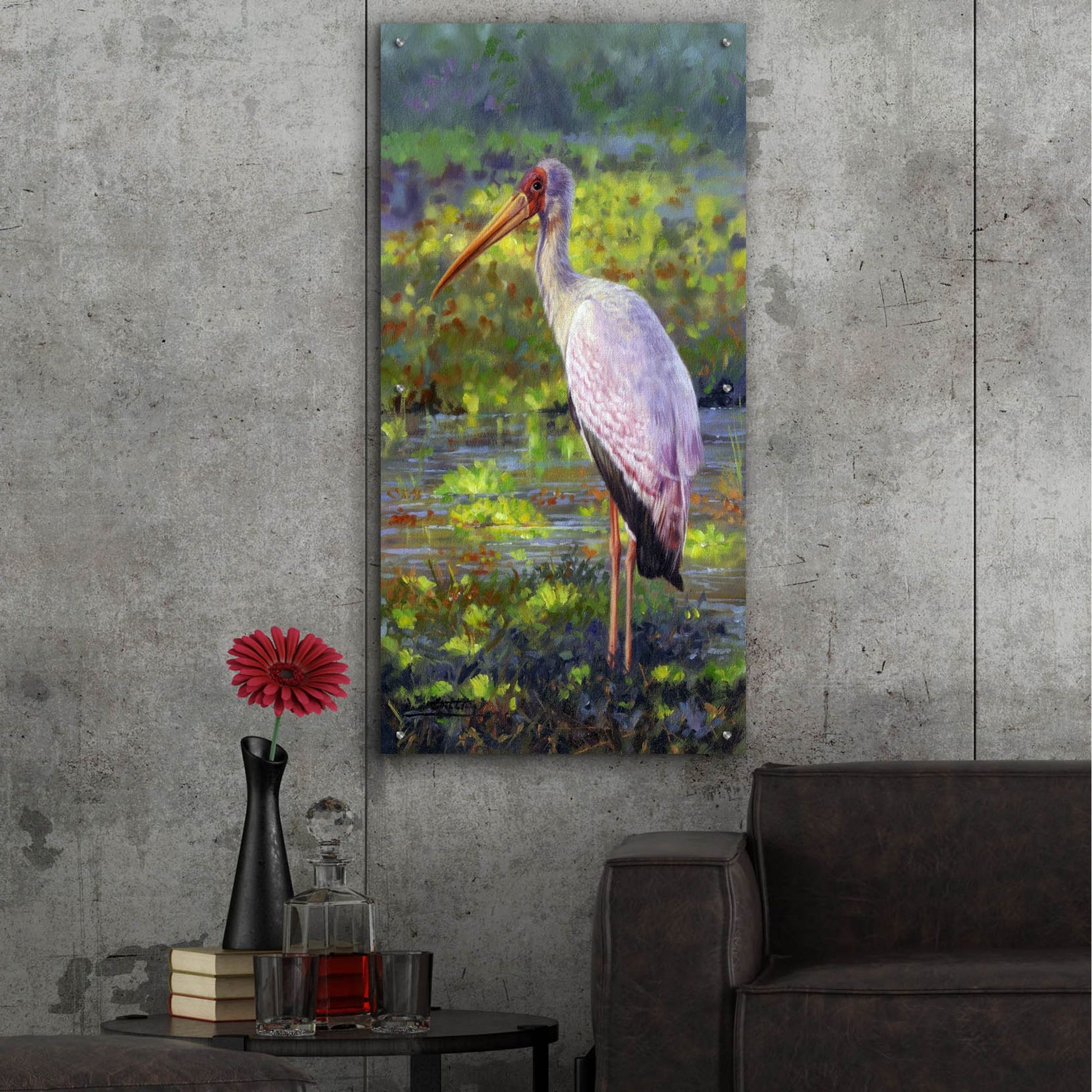 Epic Art 'Yellow Billed Stork2 by David Stribbling, Acrylic Glass Wall Art,24x48