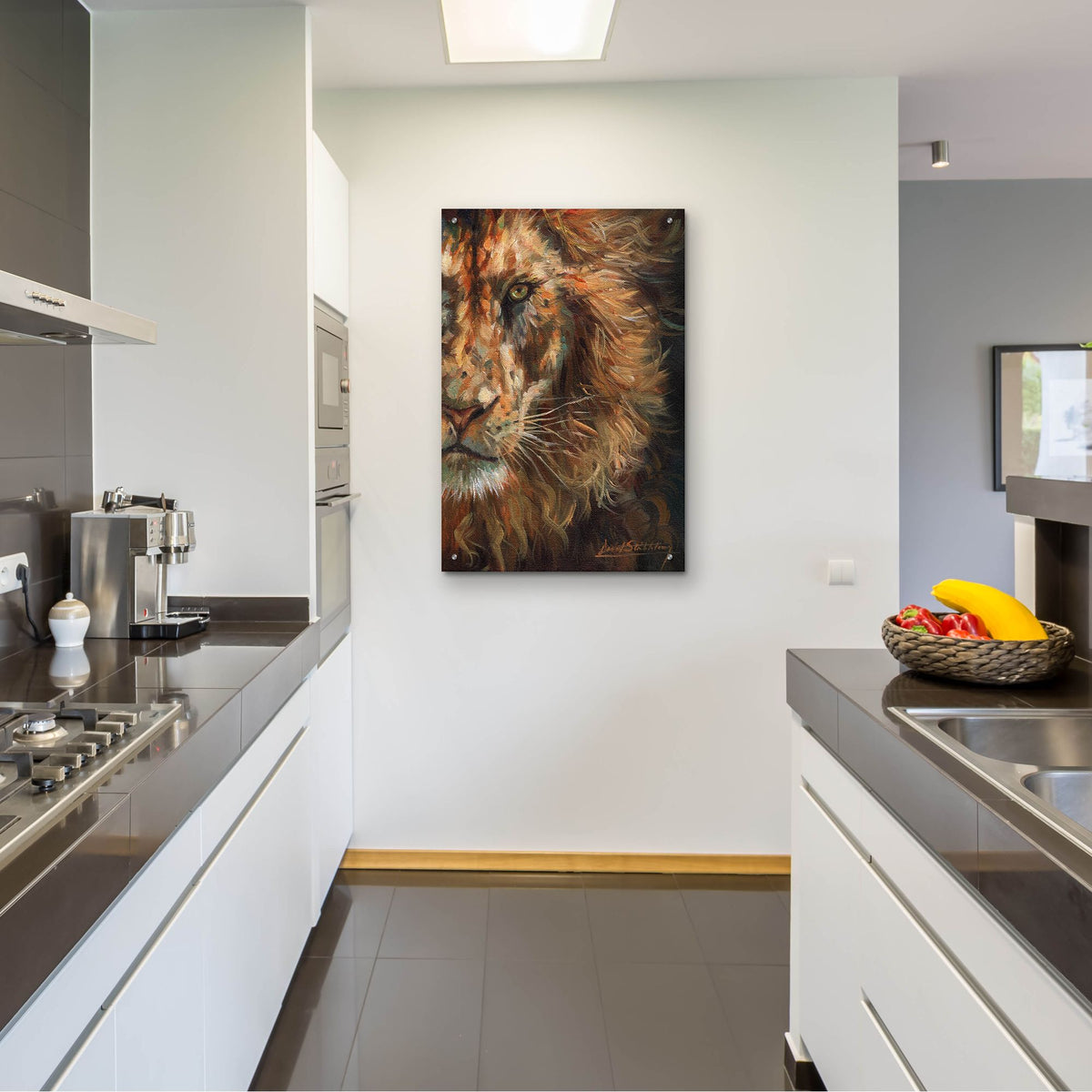 Epic Art 'Lion Half Face2 by David Stribbling, Acrylic Glass Wall Art,24x36