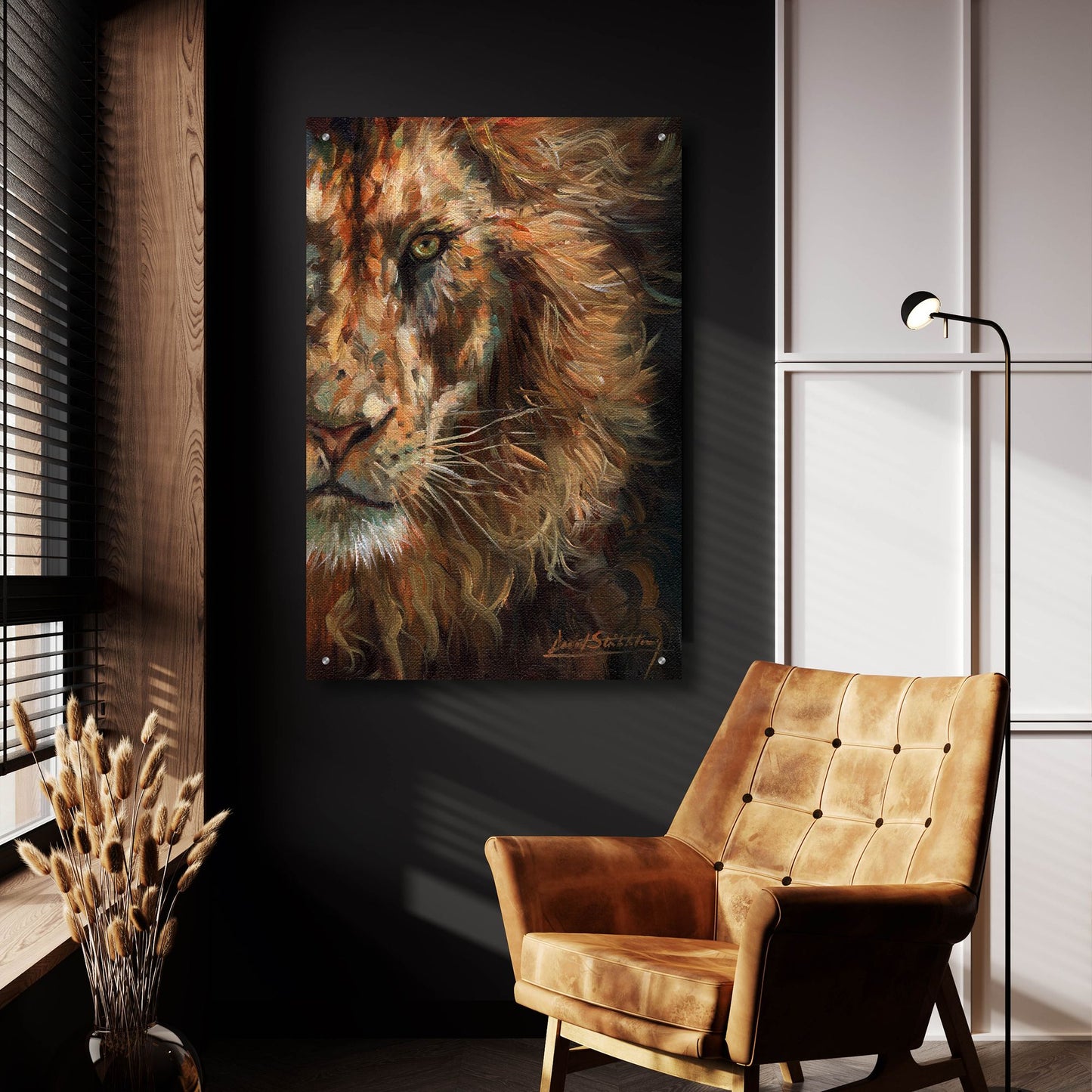 Epic Art 'Lion Half Face2 by David Stribbling, Acrylic Glass Wall Art,24x36