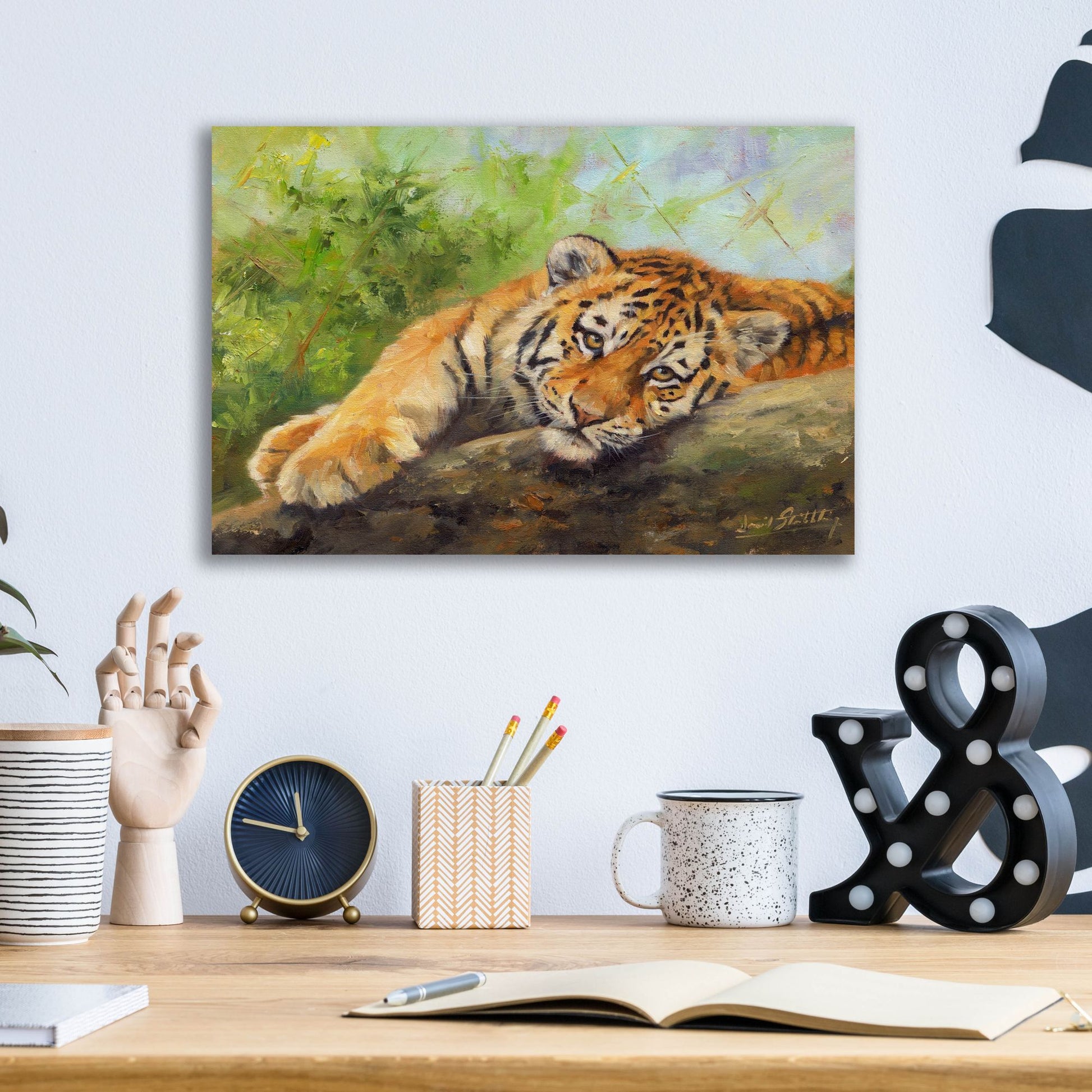 Epic Art 'Tiger Cub Rock2 by David Stribbling, Acrylic Glass Wall Art,16x12