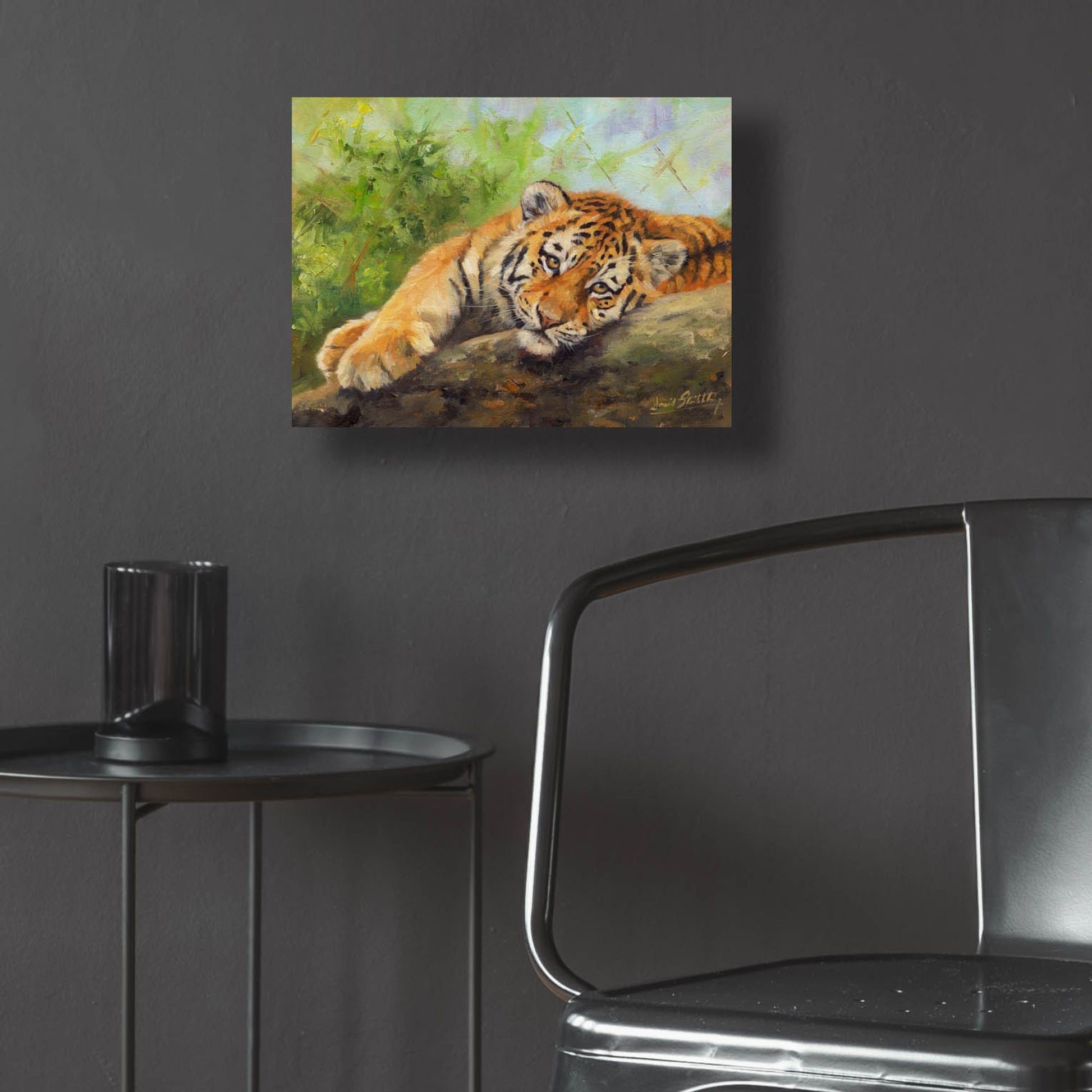 Epic Art 'Tiger Cub Rock2 by David Stribbling, Acrylic Glass Wall Art,16x12