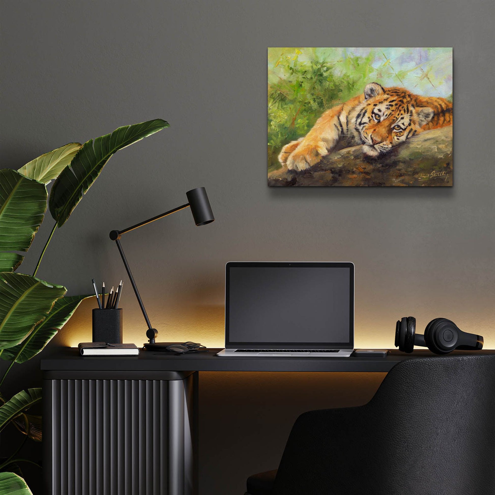 Epic Art 'Tiger Cub Rock2 by David Stribbling, Acrylic Glass Wall Art,16x12