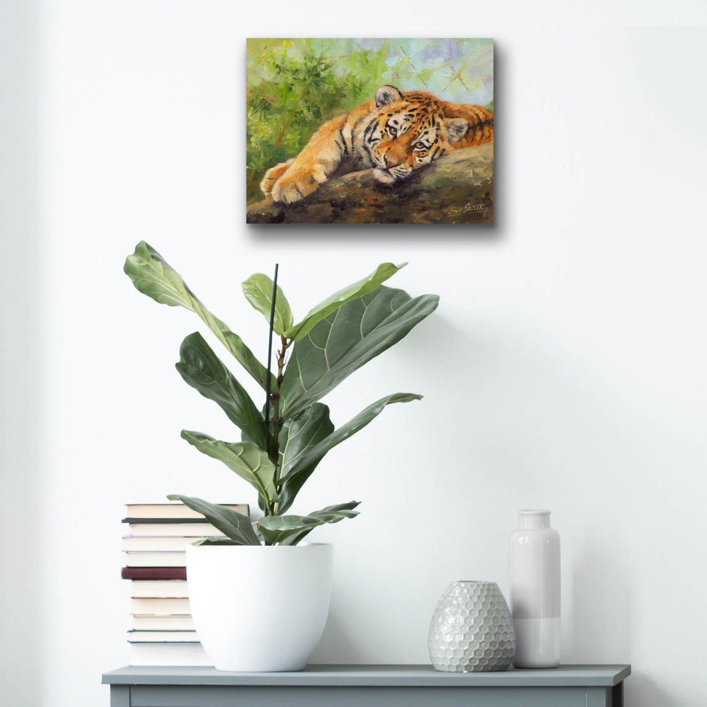 Epic Art 'Tiger Cub Rock2 by David Stribbling, Acrylic Glass Wall Art,16x12