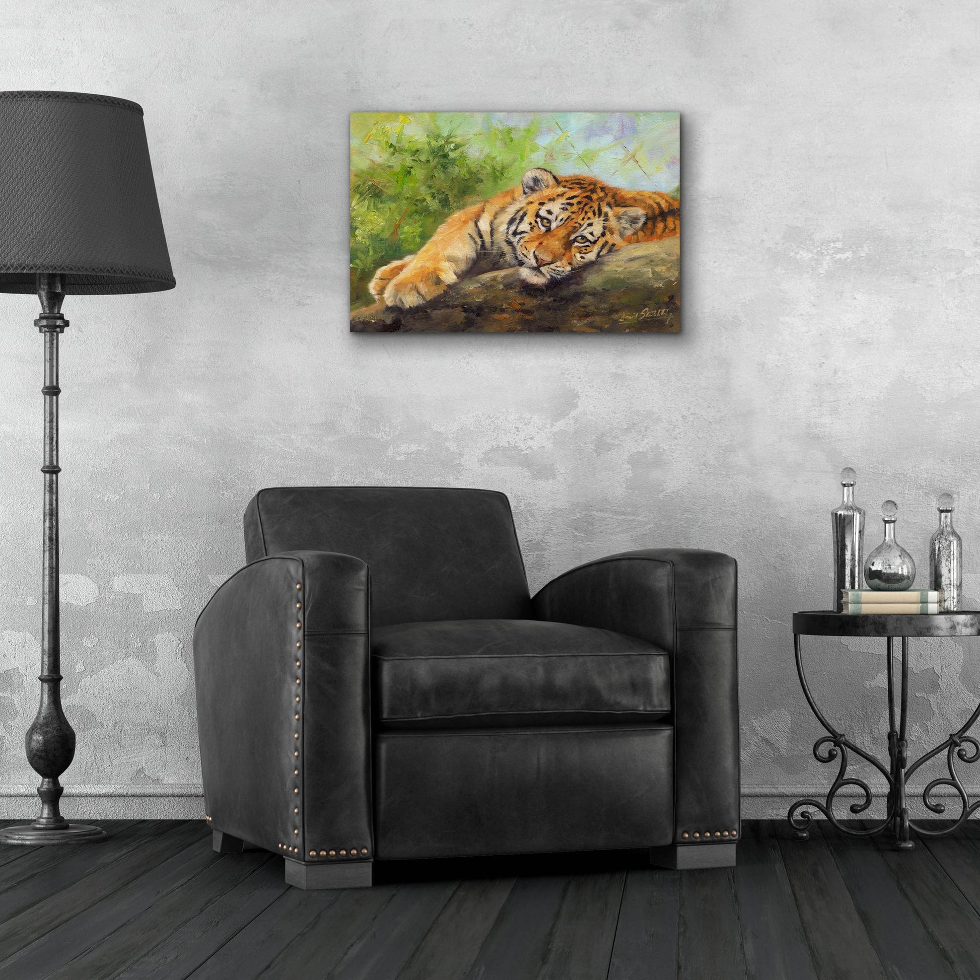 Epic Art 'Tiger Cub Rock2 by David Stribbling, Acrylic Glass Wall Art,24x16