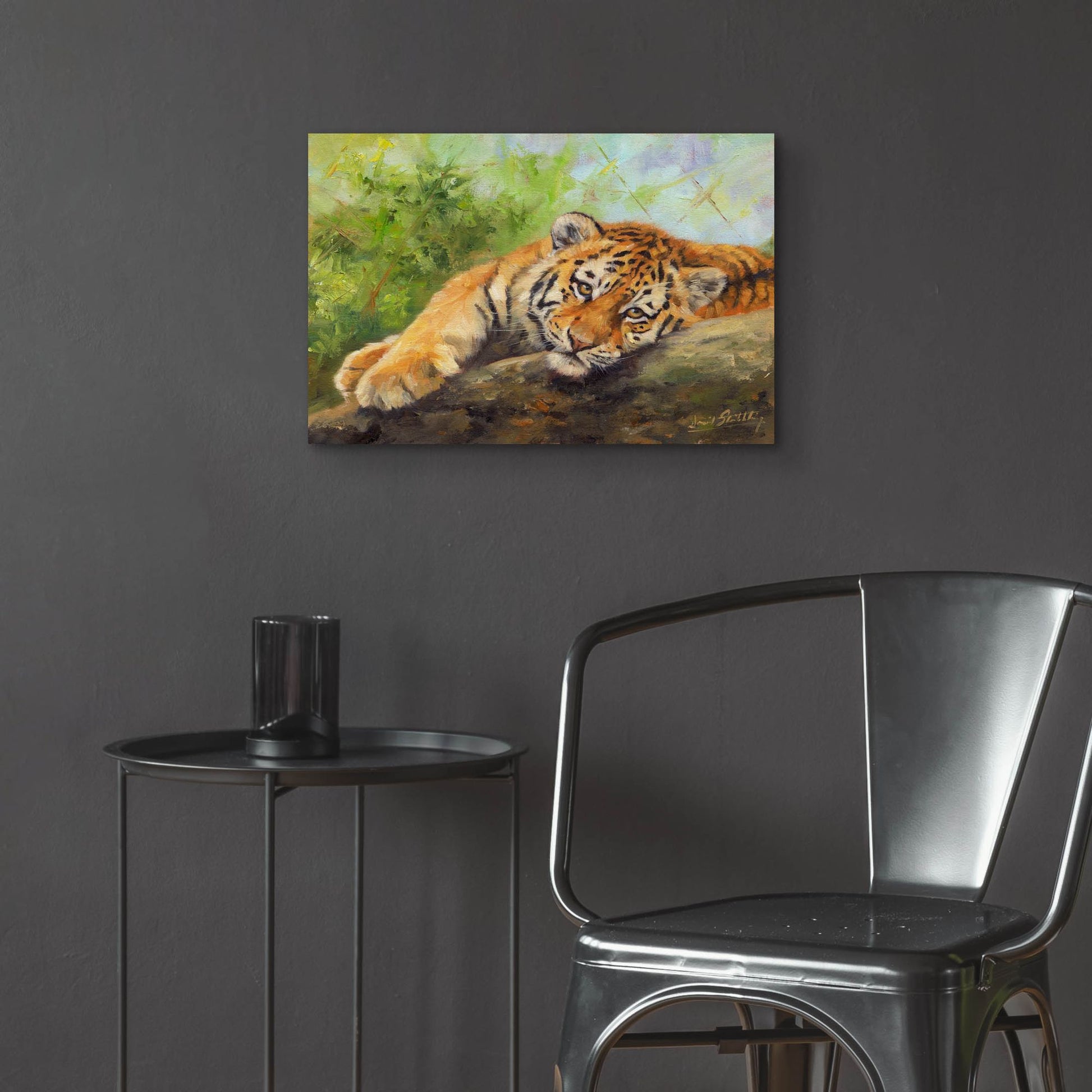 Epic Art 'Tiger Cub Rock2 by David Stribbling, Acrylic Glass Wall Art,24x16