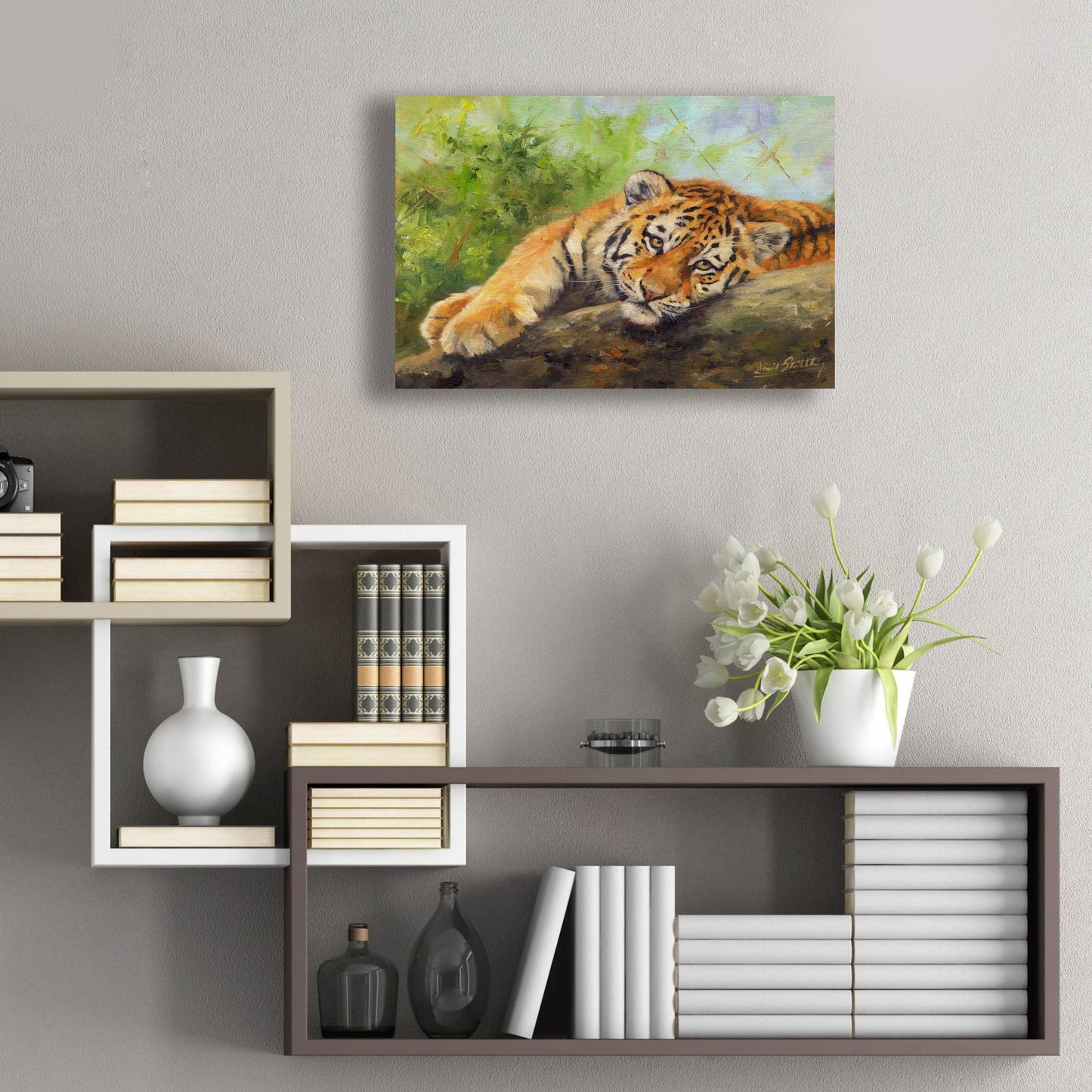 Epic Art 'Tiger Cub Rock2 by David Stribbling, Acrylic Glass Wall Art,24x16