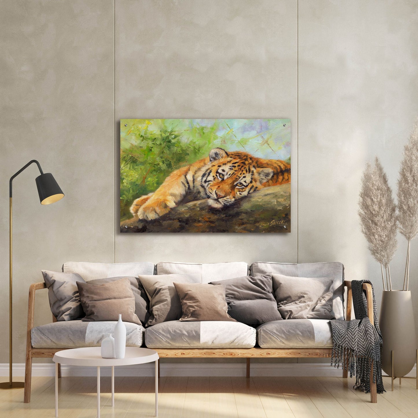 Epic Art 'Tiger Cub Rock2 by David Stribbling, Acrylic Glass Wall Art,36x24