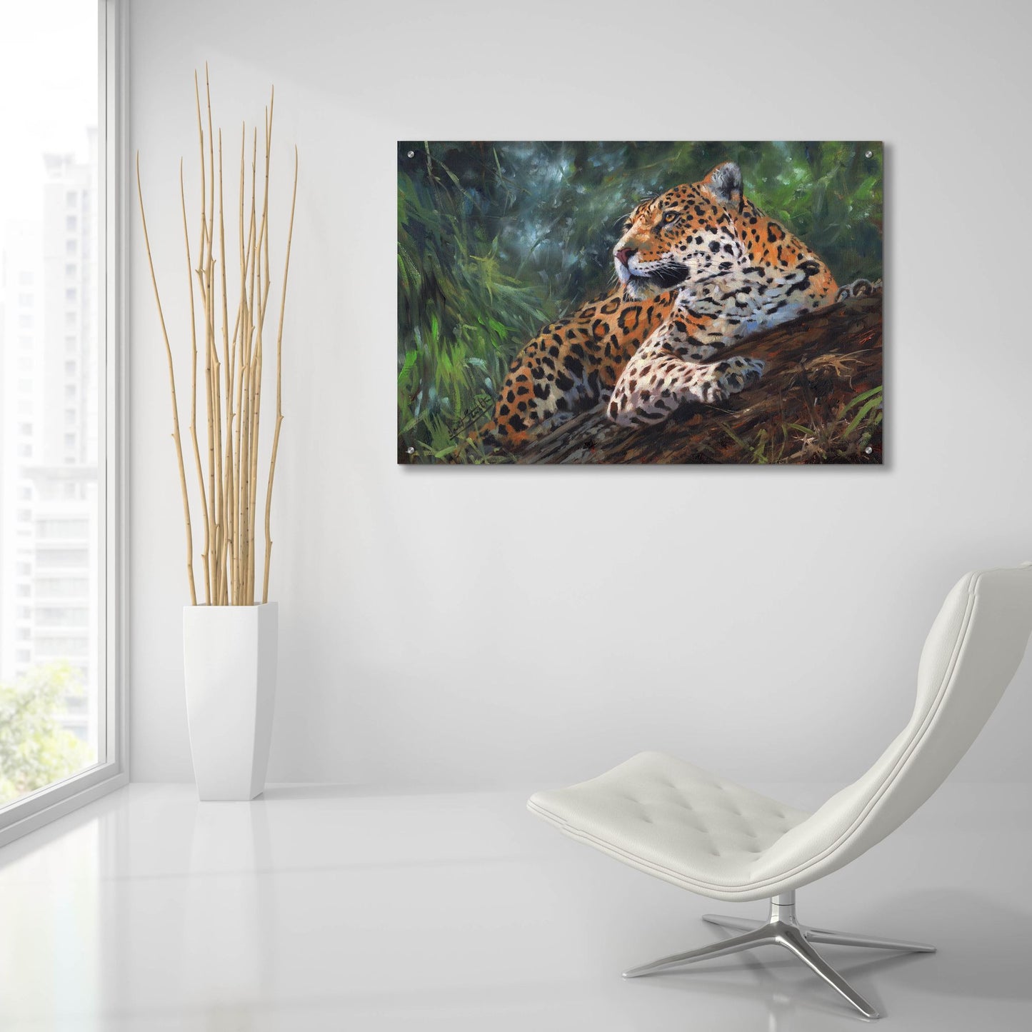 Epic Art 'Jaguar In Tree2 by David Stribbling, Acrylic Glass Wall Art,36x24