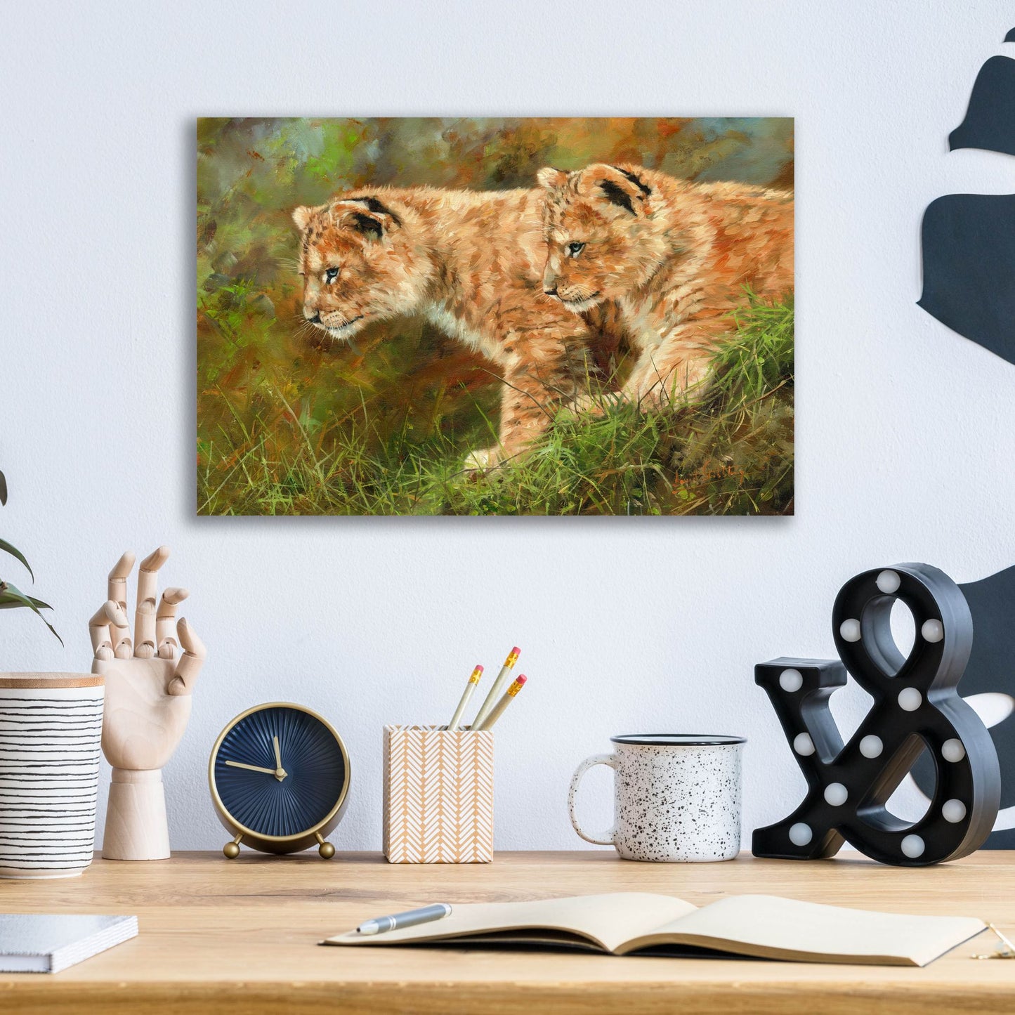 Epic Art 'Lion Siblings2 by David Stribbling, Acrylic Glass Wall Art,16x12