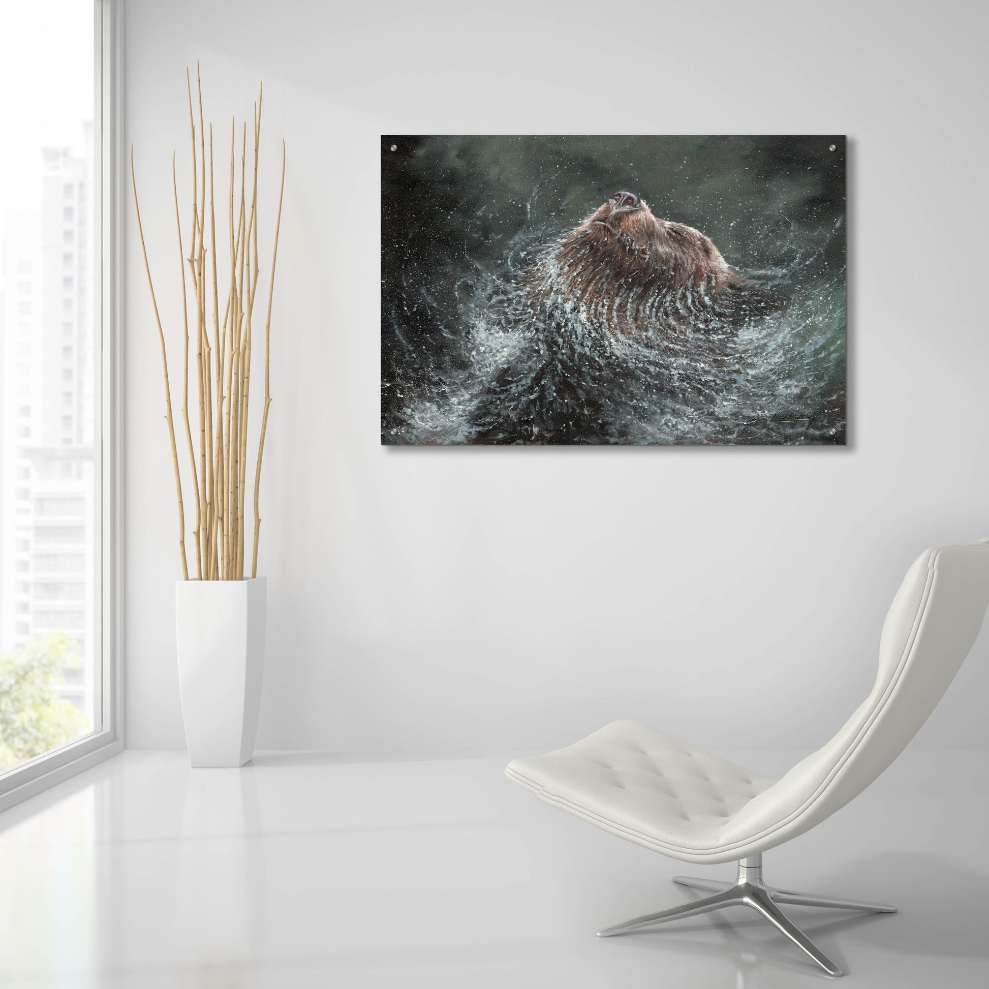 Epic Art 'Bear Splash2 by David Stribbling, Acrylic Glass Wall Art,36x24