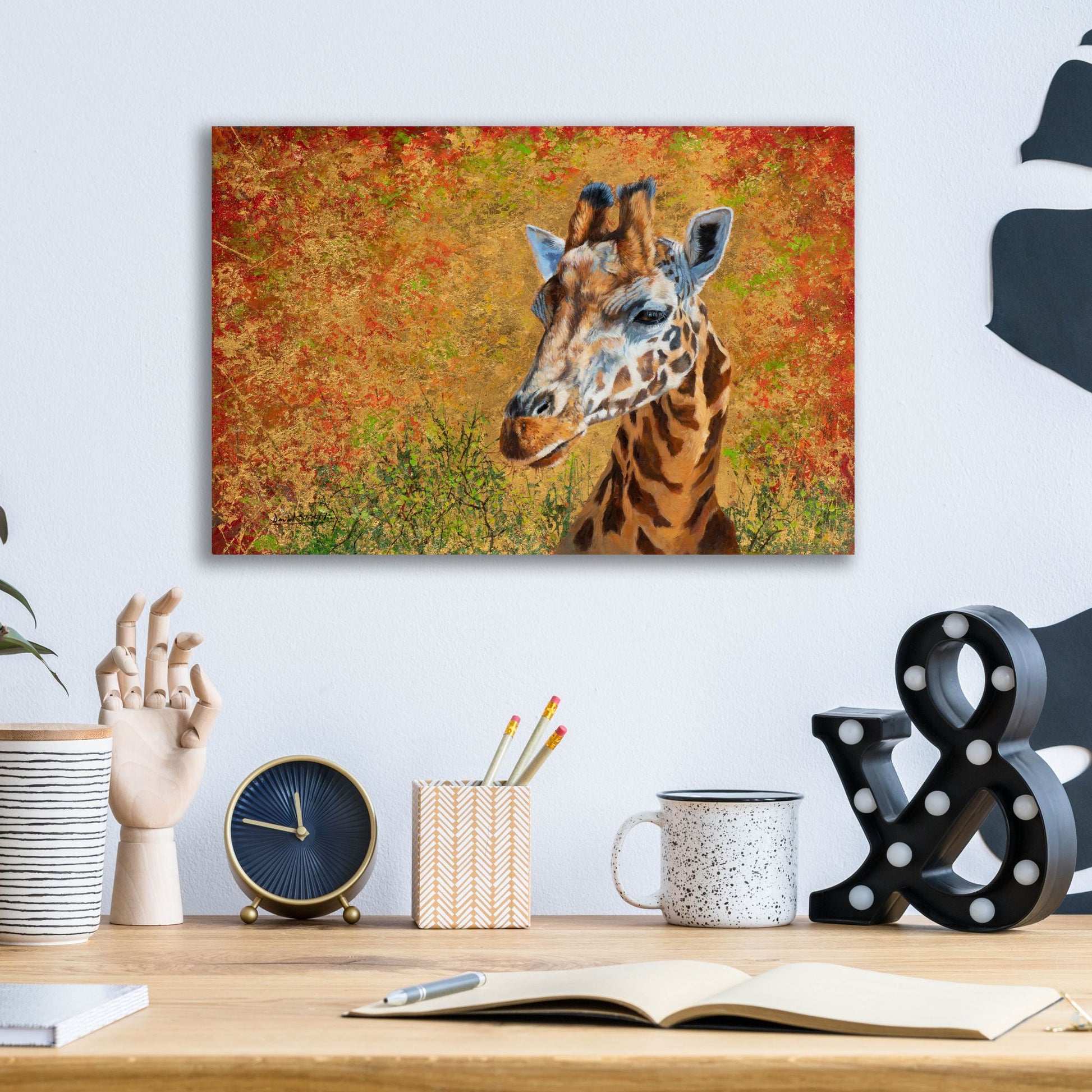 Epic Art 'Giraffe In Gold2 by David Stribbling, Acrylic Glass Wall Art,16x12