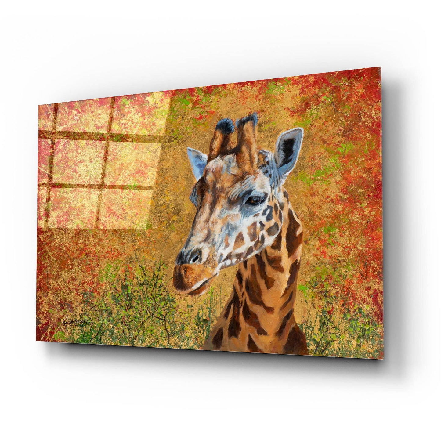 Epic Art 'Giraffe In Gold2 by David Stribbling, Acrylic Glass Wall Art,24x16