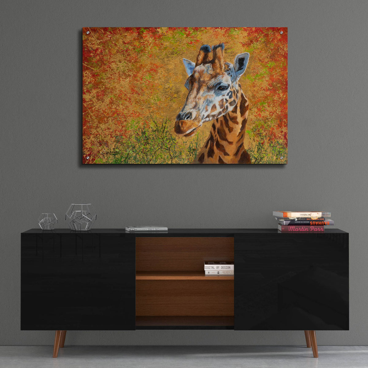 Epic Art 'Giraffe In Gold2 by David Stribbling, Acrylic Glass Wall Art,36x24