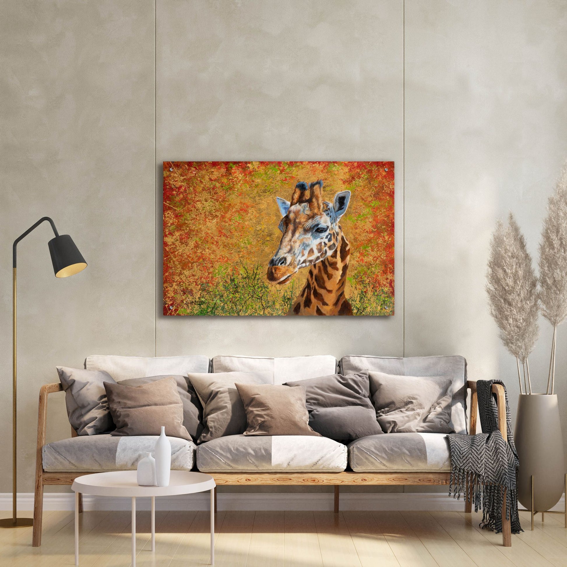 Epic Art 'Giraffe In Gold2 by David Stribbling, Acrylic Glass Wall Art,36x24