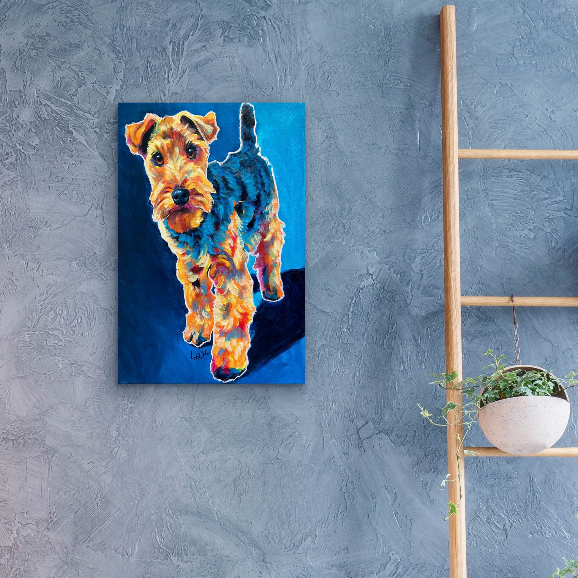 Epic Art 'Schnauzer in blue' by Dawg Painter, Acrylic Glass Wall Art,16x24
