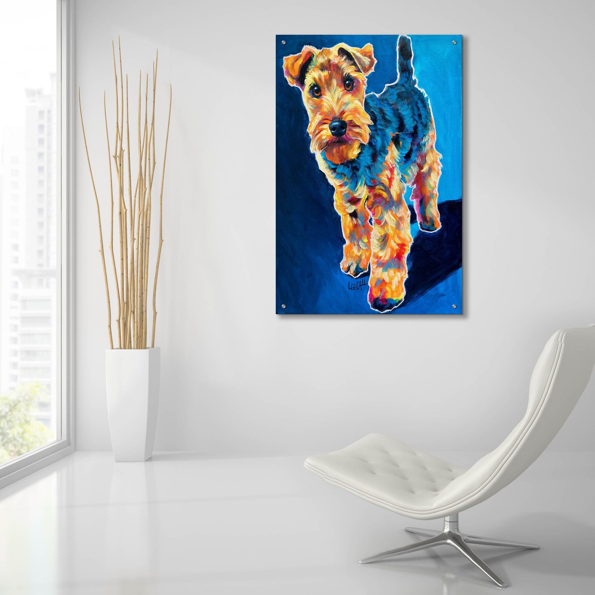 Epic Art 'Schnauzer in blue' by Dawg Painter, Acrylic Glass Wall Art,24x36