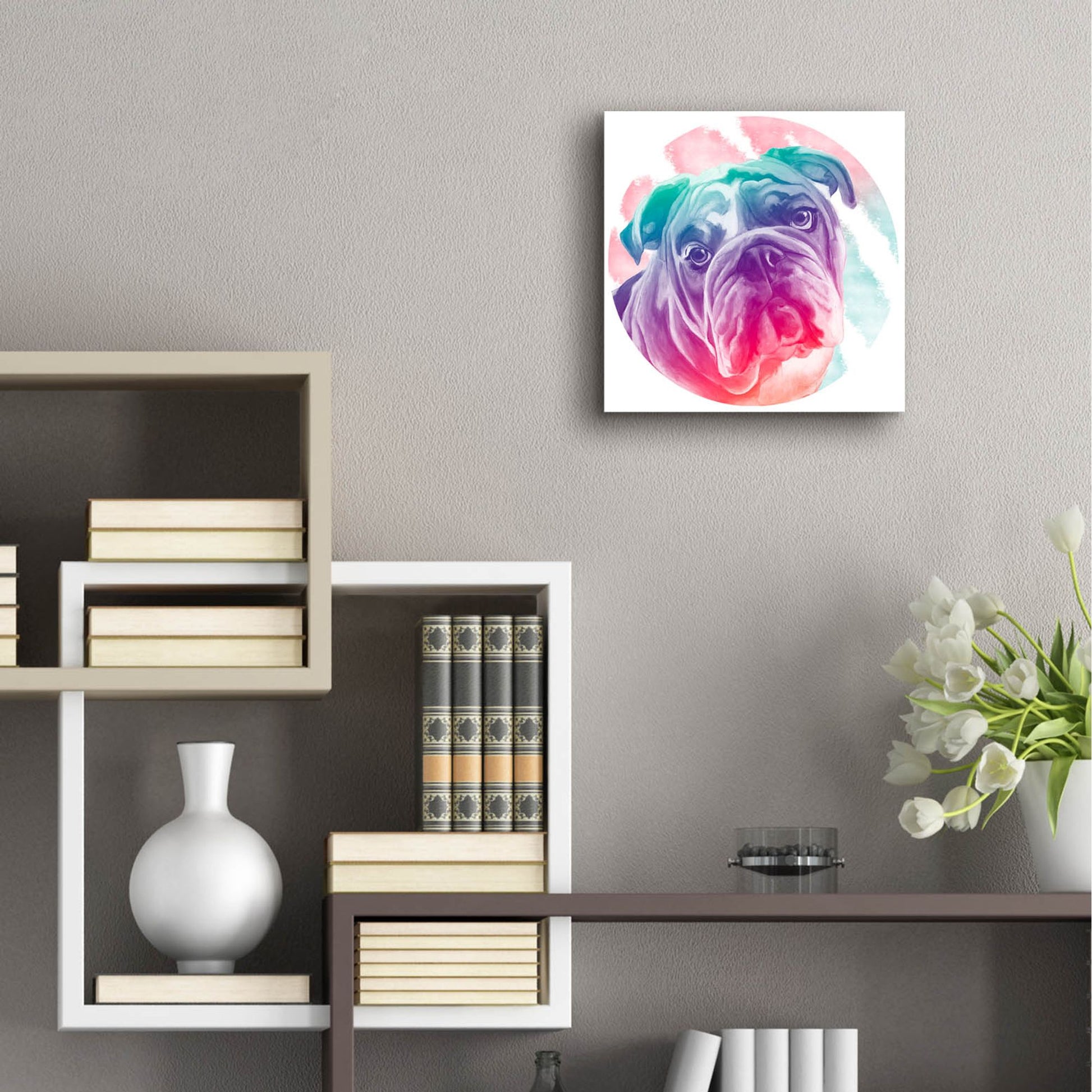 Epic Art 'Faded Bulldog' by Dawg Painter, Acrylic Glass Wall Art,12x12