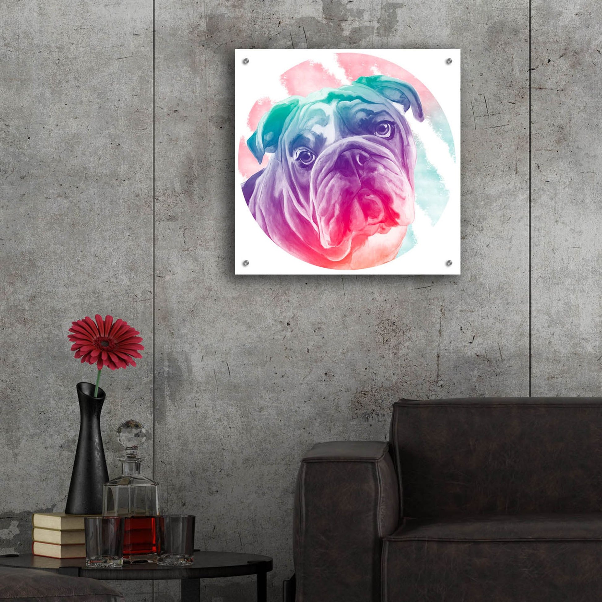 Epic Art 'Faded Bulldog' by Dawg Painter, Acrylic Glass Wall Art,24x24