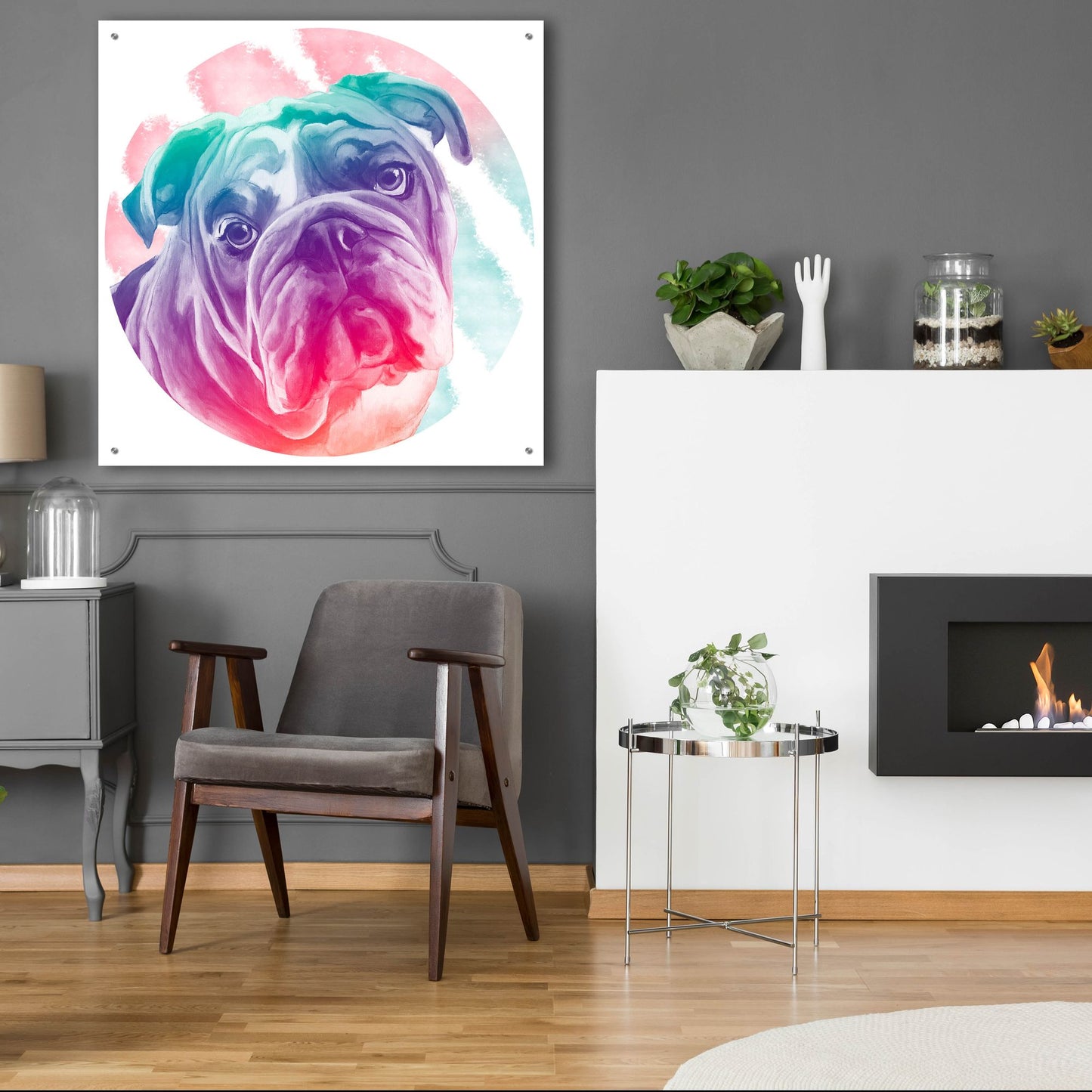 Epic Art 'Faded Bulldog' by Dawg Painter, Acrylic Glass Wall Art,36x36