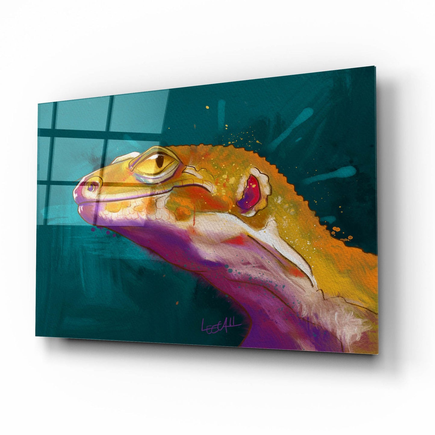 Epic Art 'Bruce The Leopard Gecko2 by Dawg Painter, Acrylic Glass Wall Art,16x12