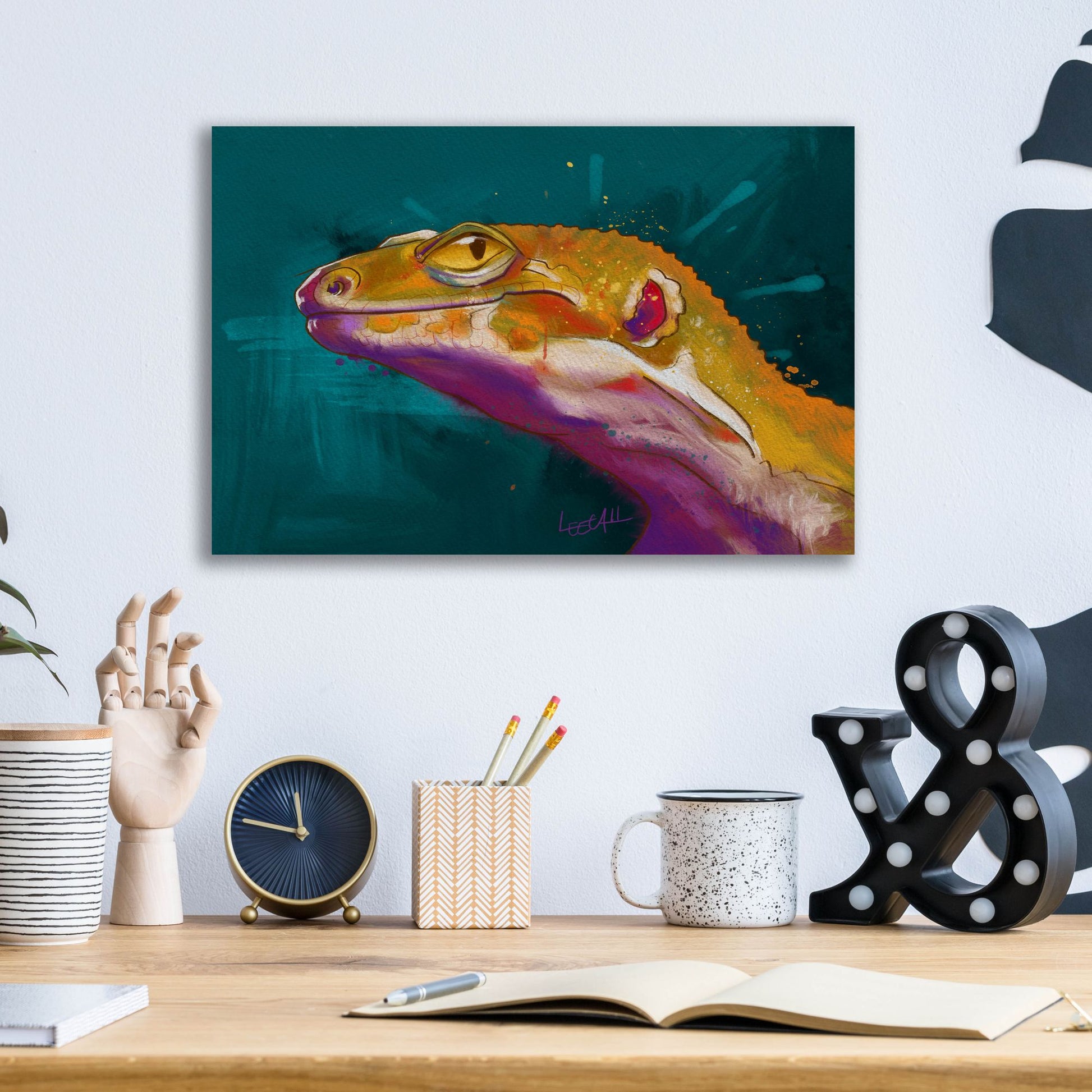 Epic Art 'Bruce The Leopard Gecko2 by Dawg Painter, Acrylic Glass Wall Art,16x12