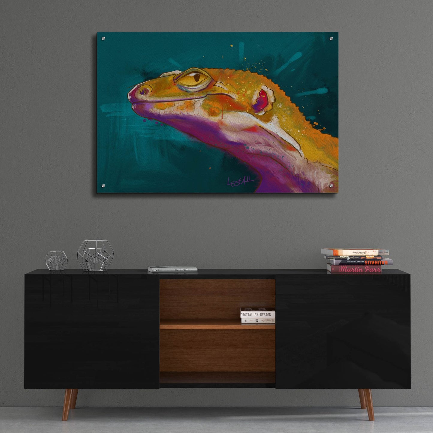 Epic Art 'Bruce The Leopard Gecko2 by Dawg Painter, Acrylic Glass Wall Art,36x24