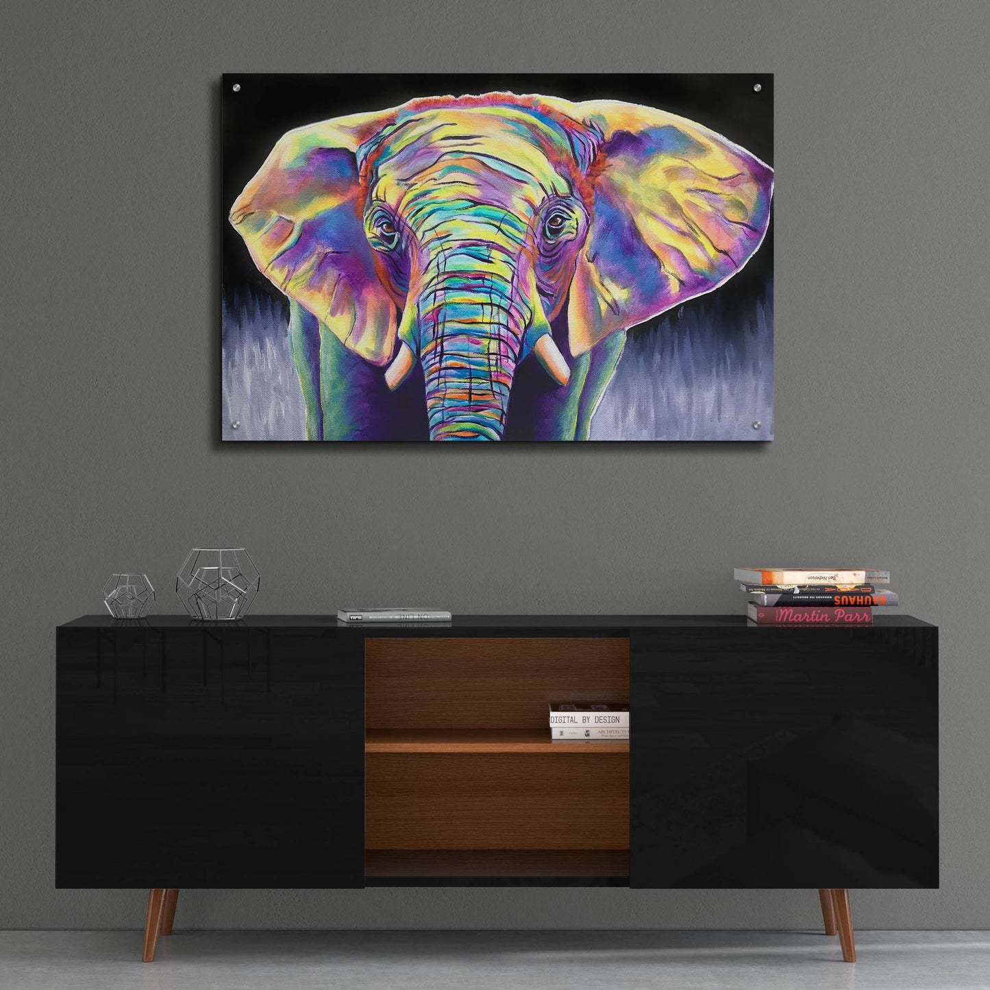 Epic Art 'Elephant - Butterfly2 by Dawg Painter, Acrylic Glass Wall Art,36x24