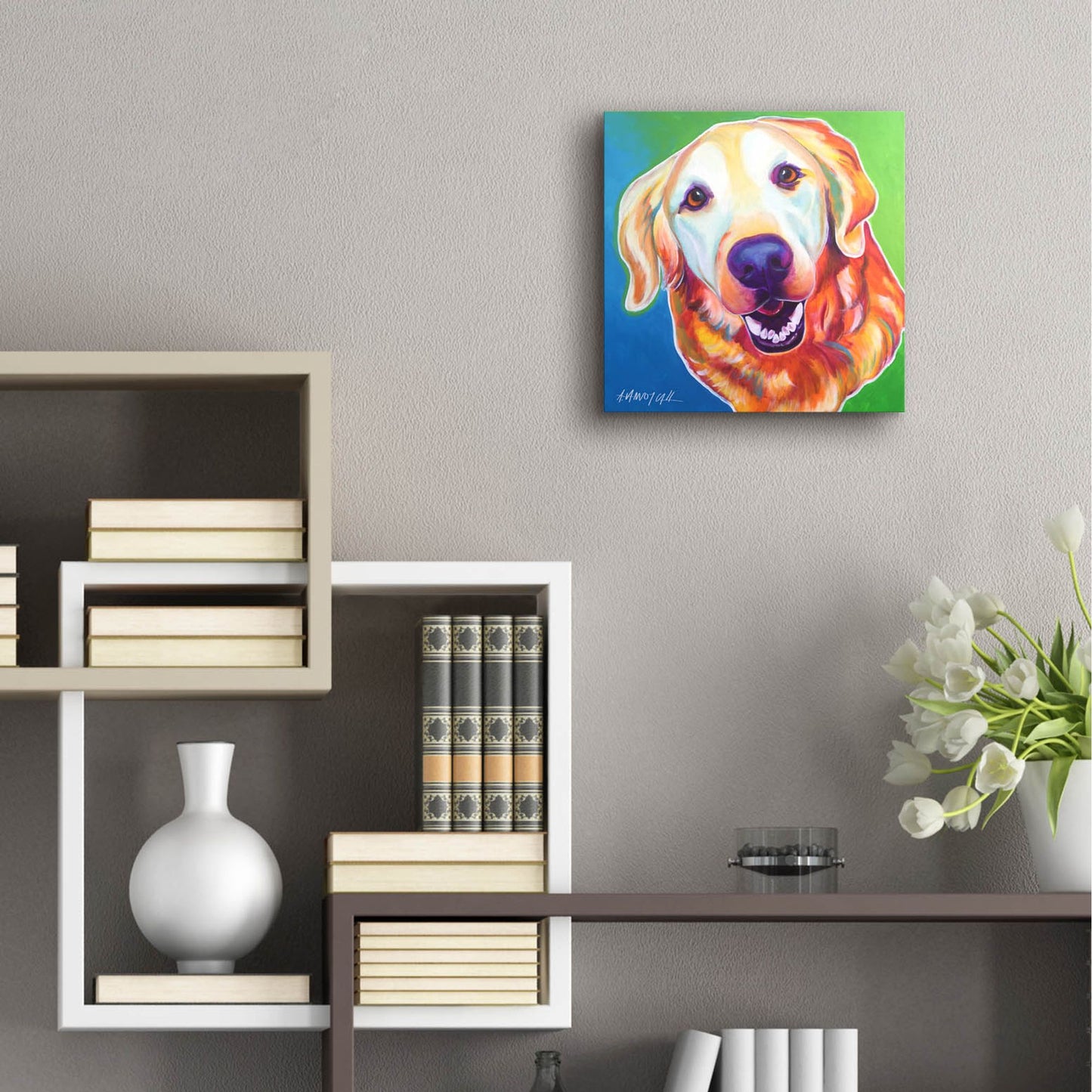 Epic Art 'Golden - Daisy Mae2 by Dawg Painter, Acrylic Glass Wall Art,12x12