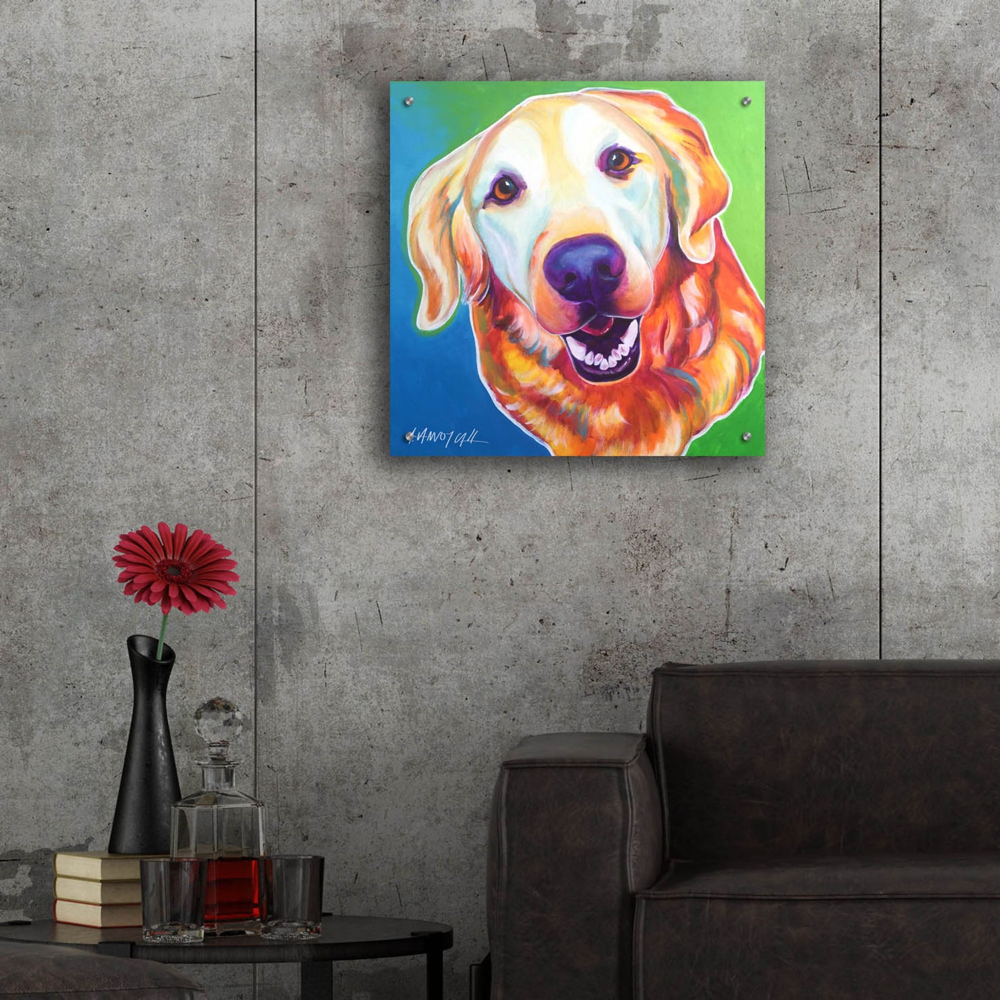 Epic Art 'Golden - Daisy Mae2 by Dawg Painter, Acrylic Glass Wall Art,24x24