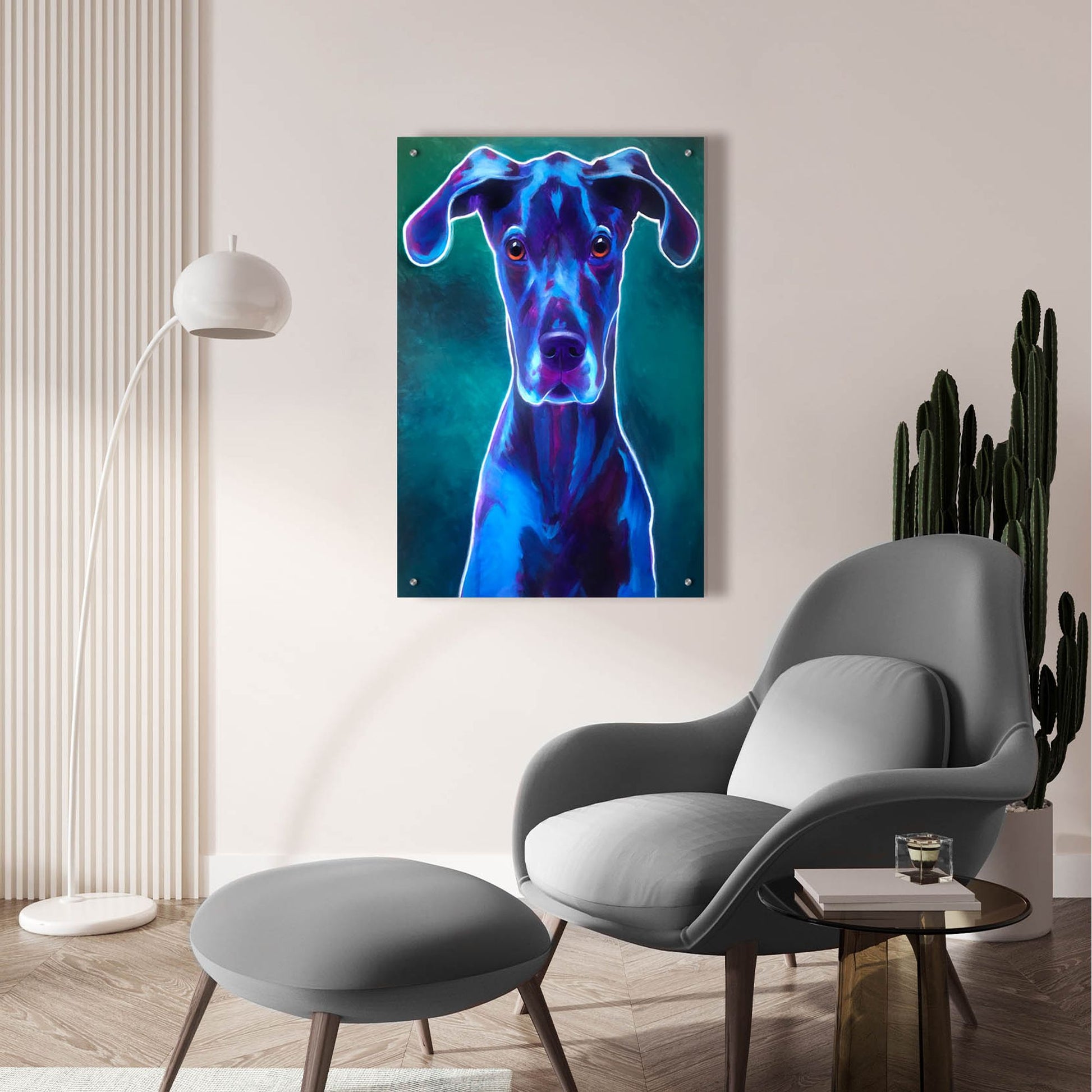 Epic Art 'Great Dane - Blue2 by Dawg Painter, Acrylic Glass Wall Art,24x36