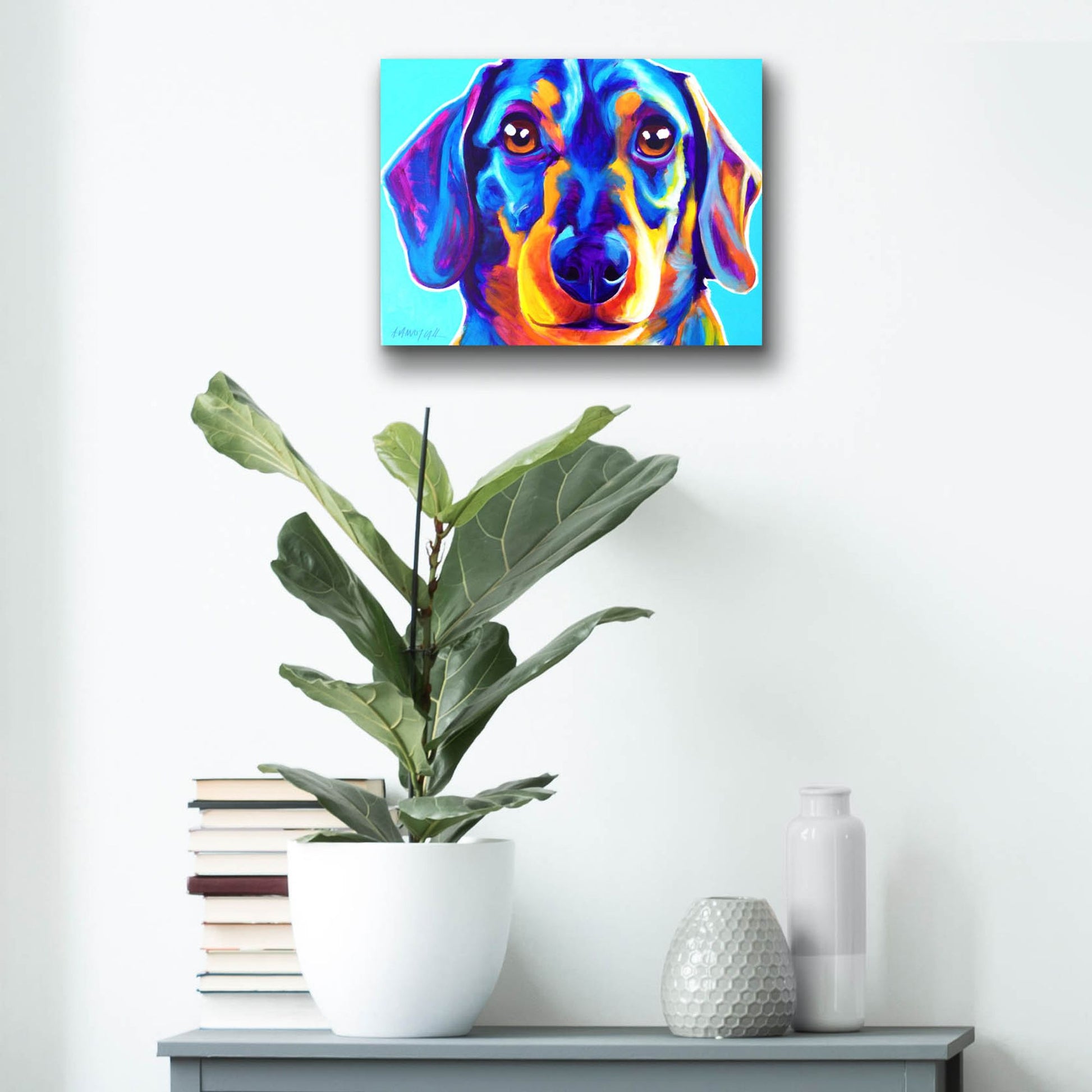 Epic Art 'Dachshund - Oscar2 by Dawg Painter, Acrylic Glass Wall Art,16x12