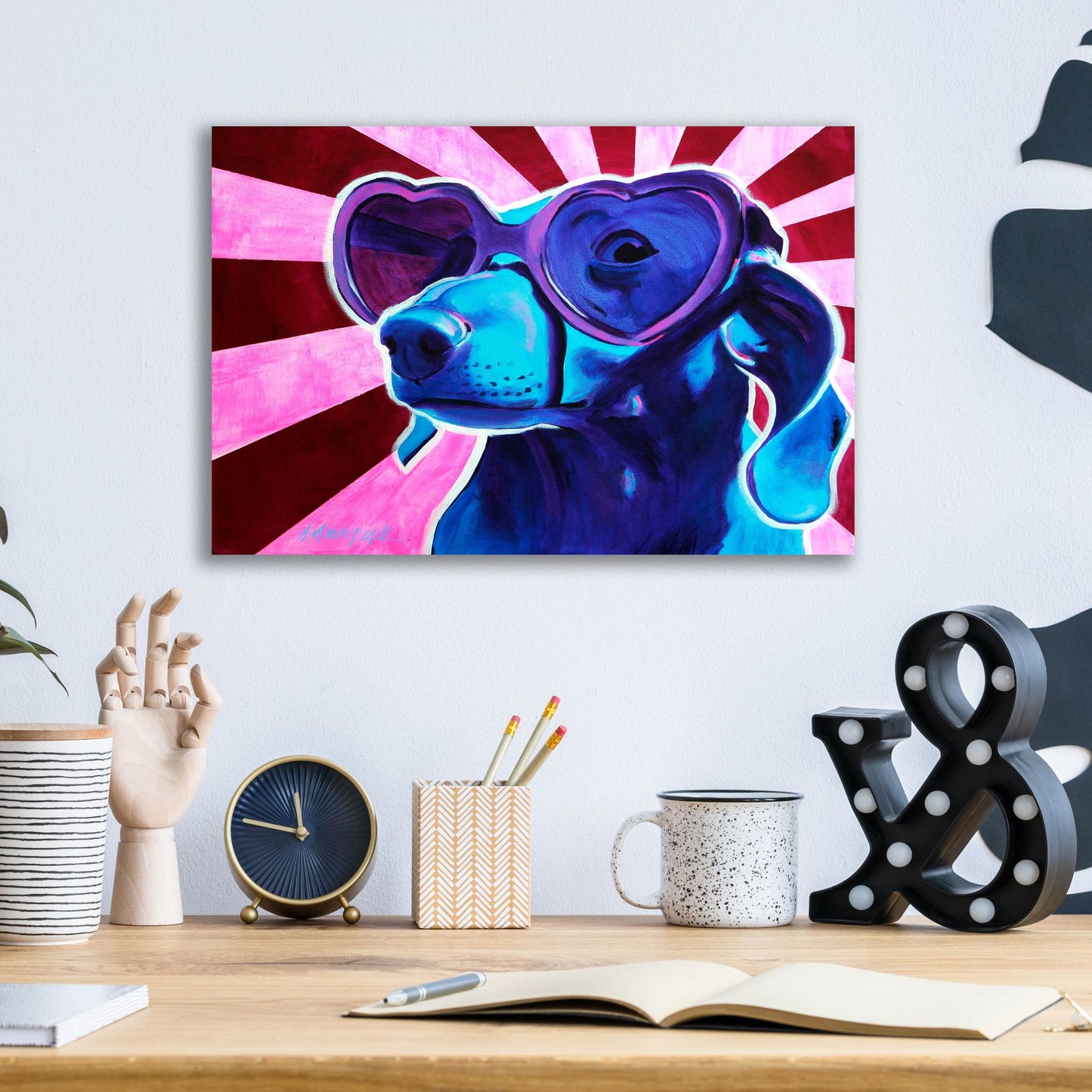 Epic Art 'Dachshund - Puppy Love2 by Dawg Painter, Acrylic Glass Wall Art,16x12