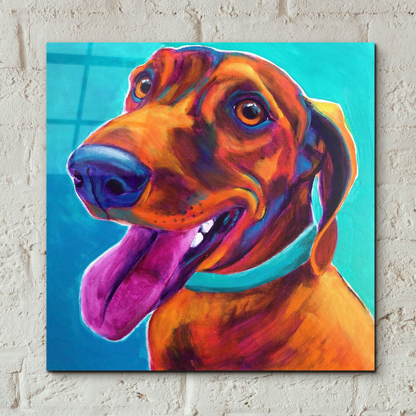 Epic Art 'Dachshund - Turquoise2 by Dawg Painter, Acrylic Glass Wall Art,12x12