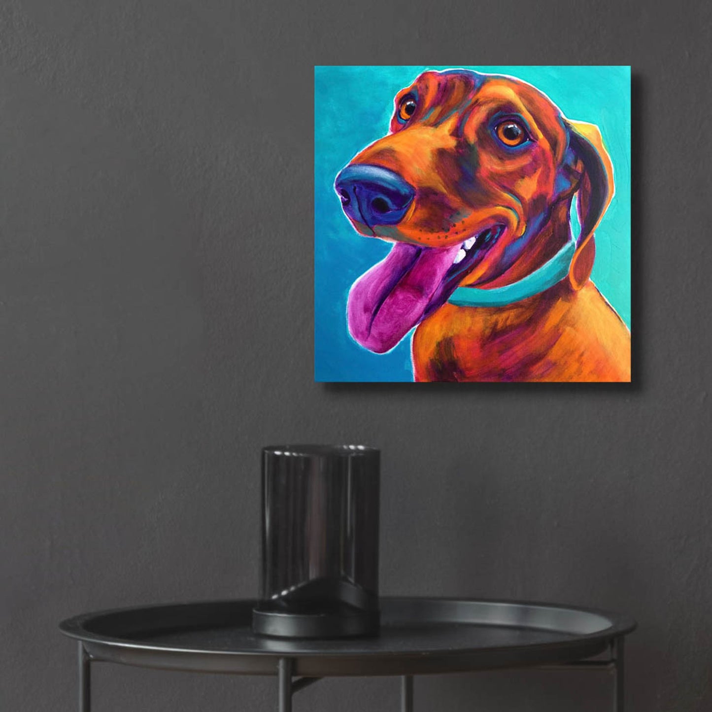 Epic Art 'Dachshund - Turquoise2 by Dawg Painter, Acrylic Glass Wall Art,12x12