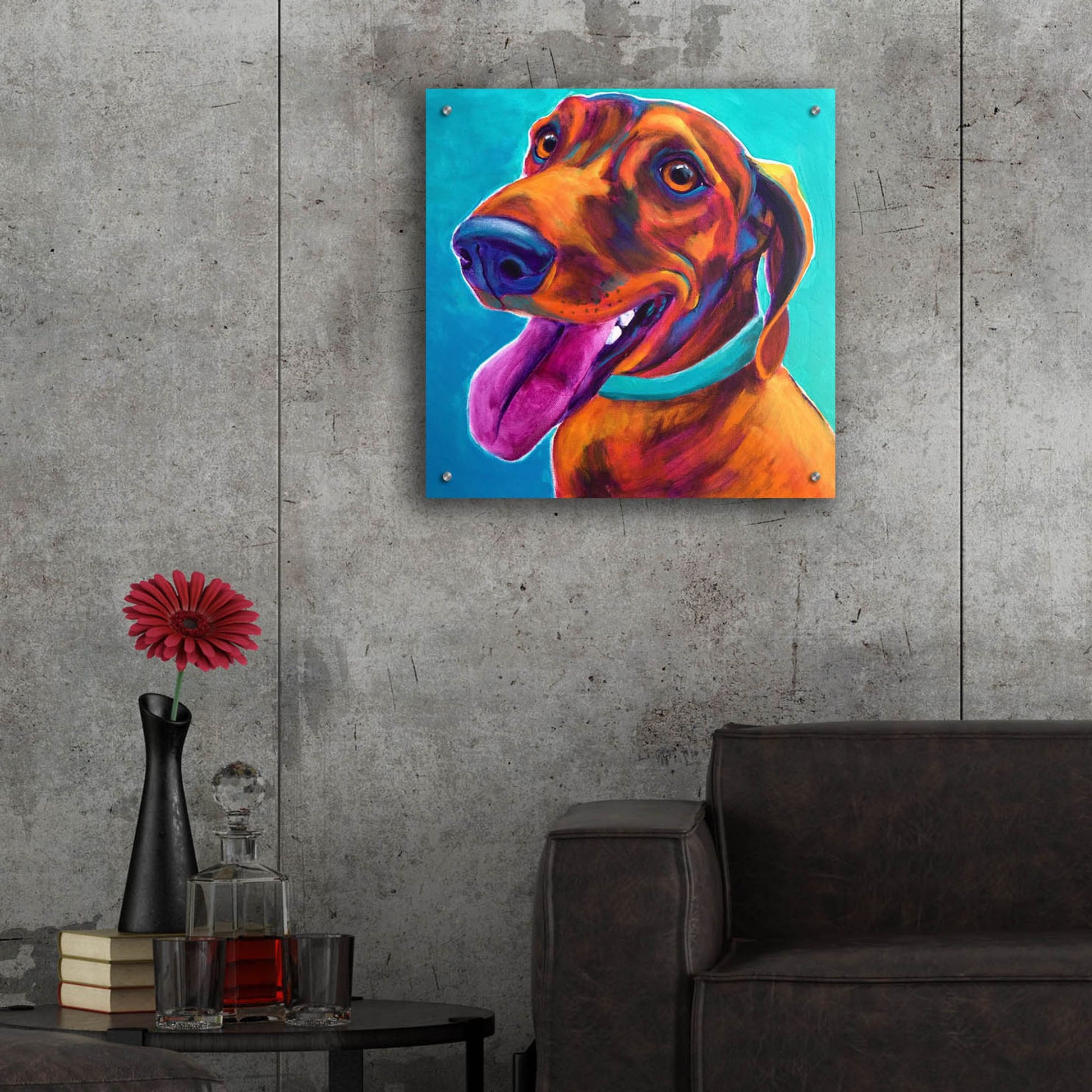 Epic Art 'Dachshund - Turquoise2 by Dawg Painter, Acrylic Glass Wall Art,24x24