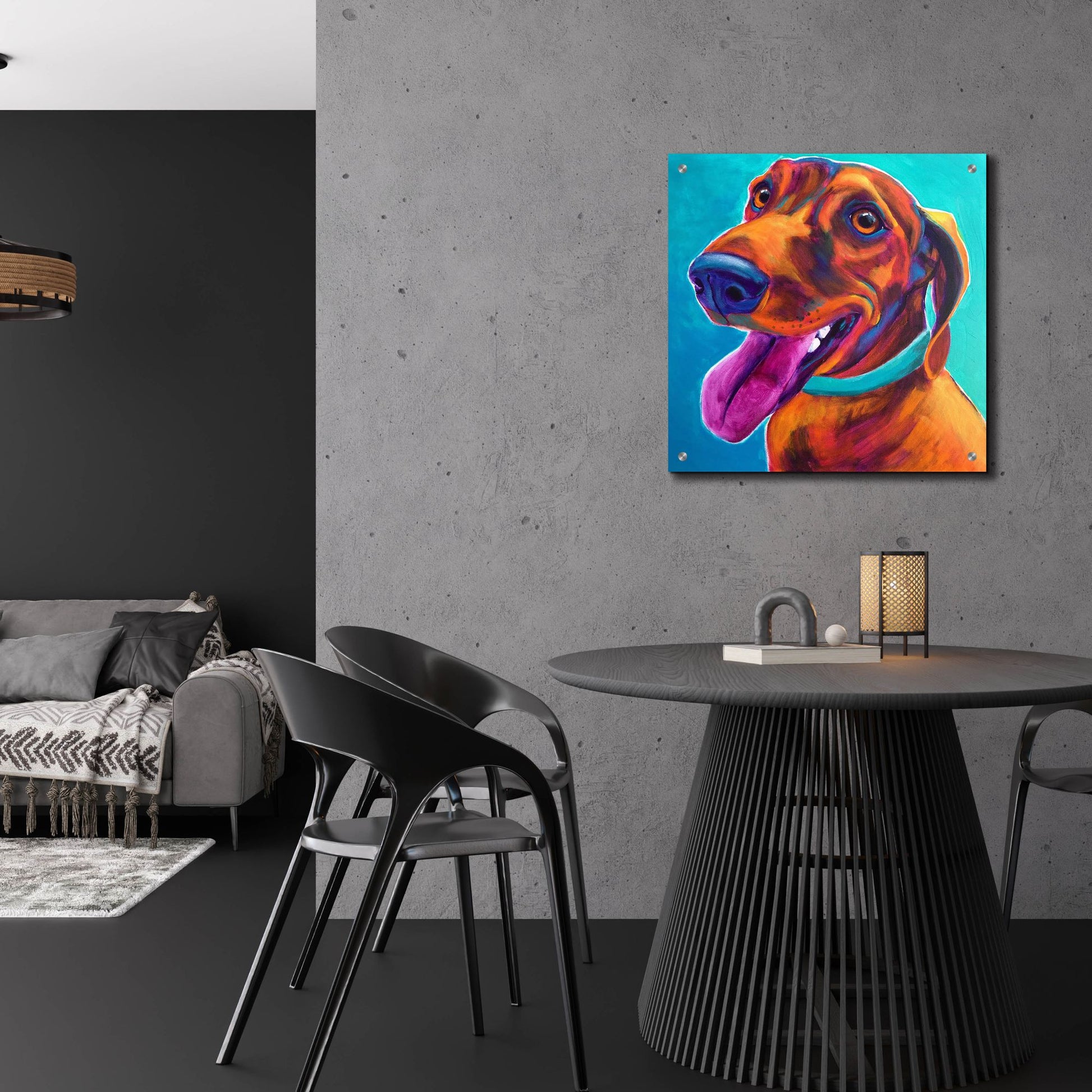 Epic Art 'Dachshund - Turquoise2 by Dawg Painter, Acrylic Glass Wall Art,24x24