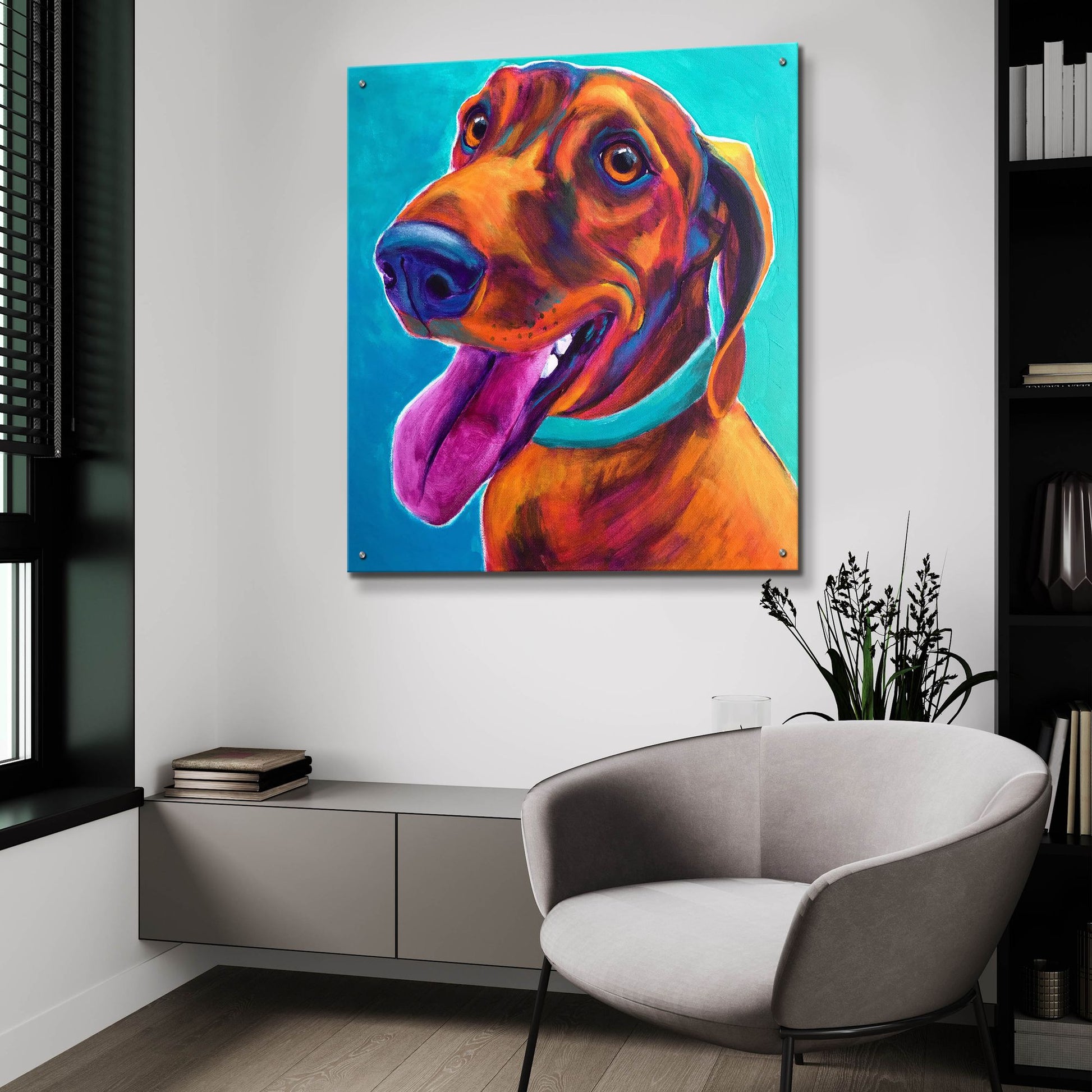 Epic Art 'Dachshund - Turquoise2 by Dawg Painter, Acrylic Glass Wall Art,36x36