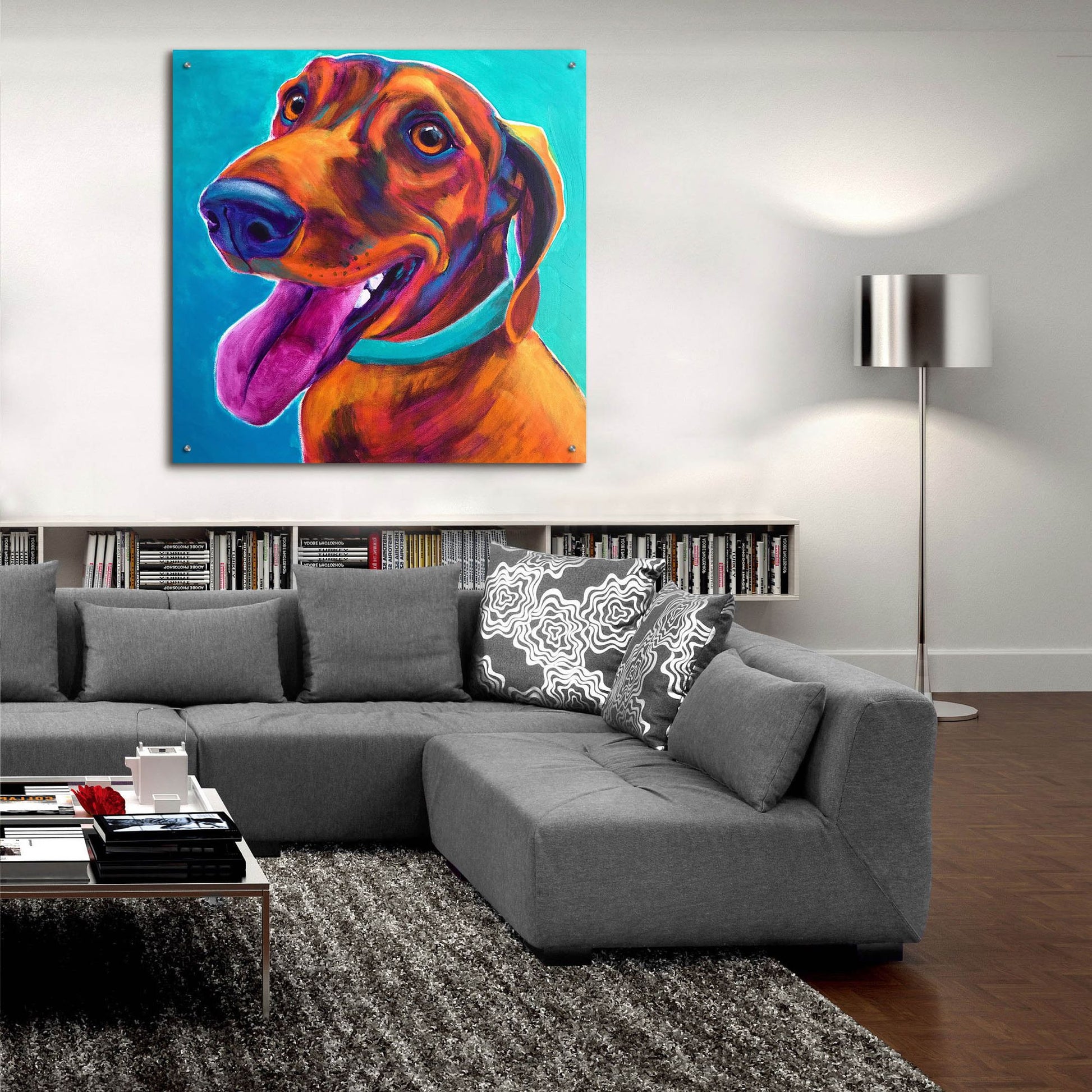 Epic Art 'Dachshund - Turquoise2 by Dawg Painter, Acrylic Glass Wall Art,36x36