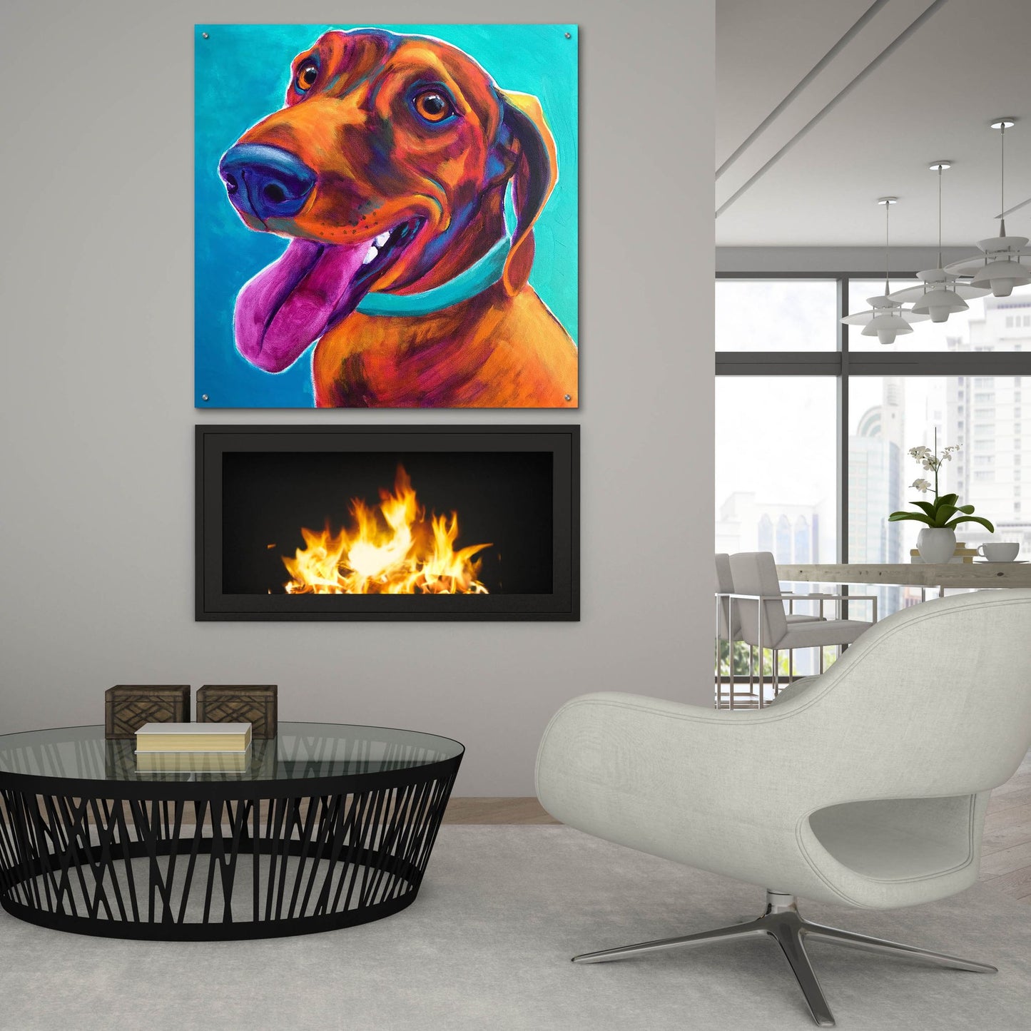 Epic Art 'Dachshund - Turquoise2 by Dawg Painter, Acrylic Glass Wall Art,36x36