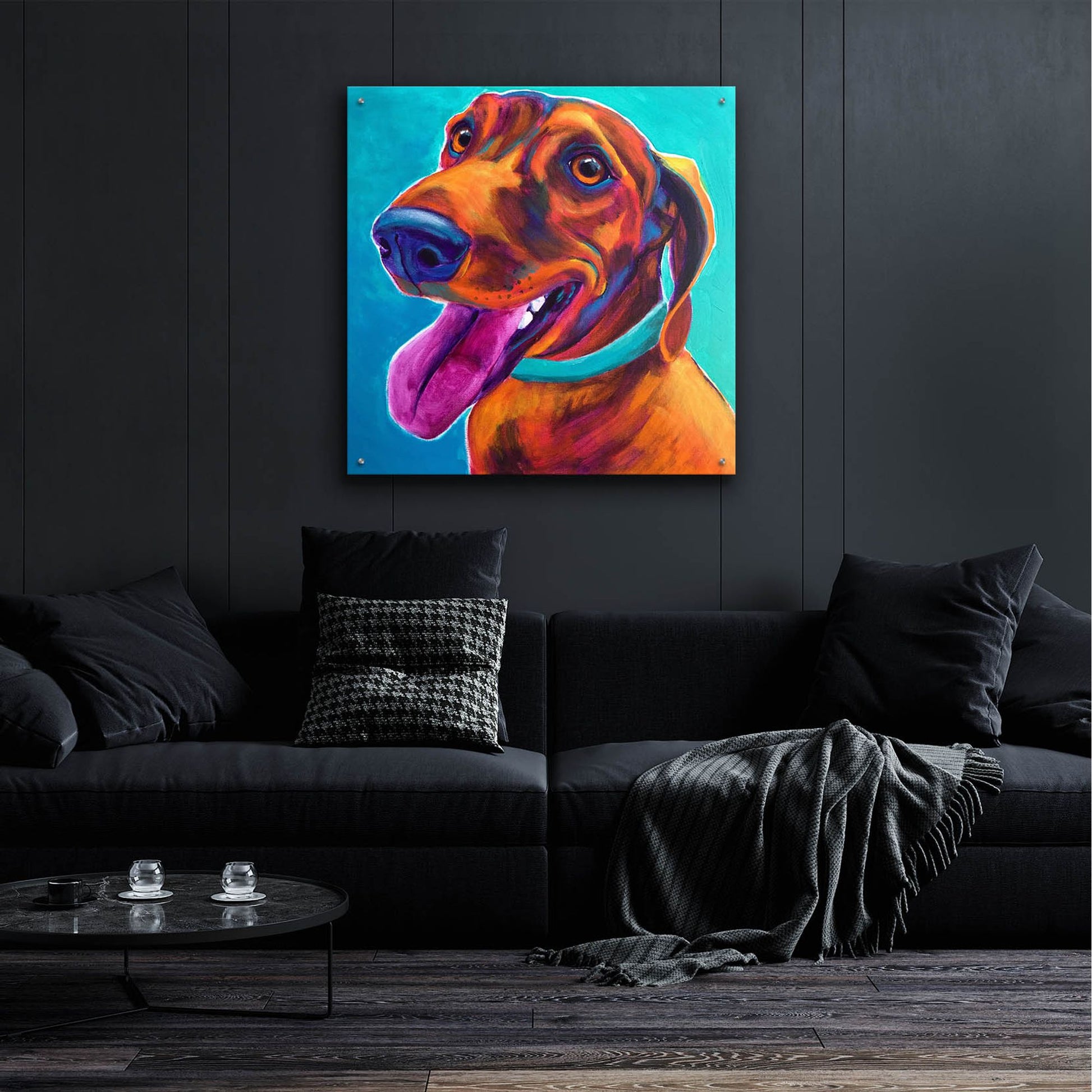 Epic Art 'Dachshund - Turquoise2 by Dawg Painter, Acrylic Glass Wall Art,36x36