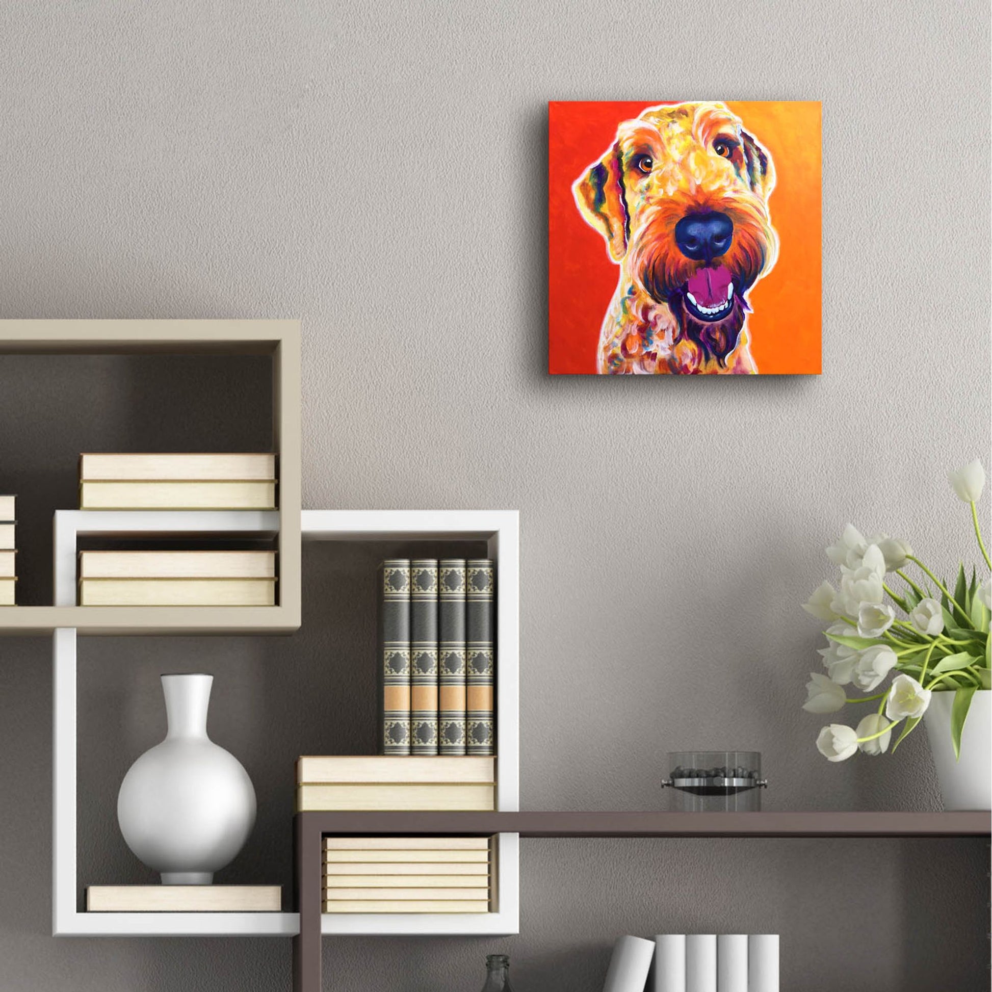 Epic Art 'Airedoodle - Hank2 by Dawg Painter, Acrylic Glass Wall Art,12x12