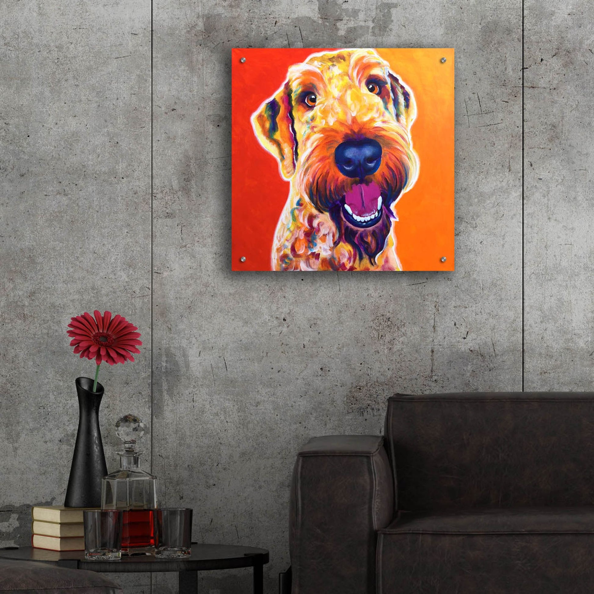 Epic Art 'Airedoodle - Hank2 by Dawg Painter, Acrylic Glass Wall Art,24x24