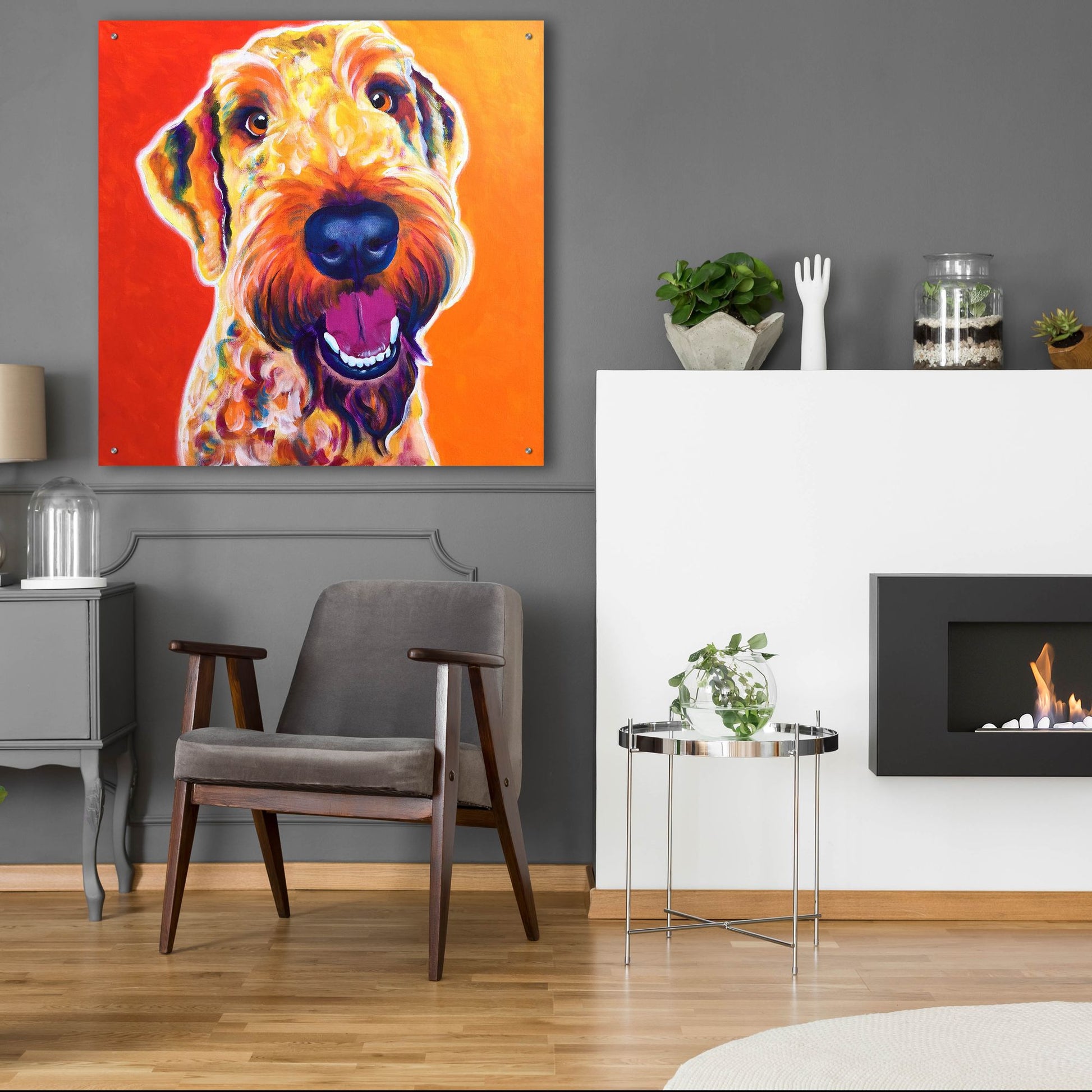 Epic Art 'Airedoodle - Hank2 by Dawg Painter, Acrylic Glass Wall Art,36x36