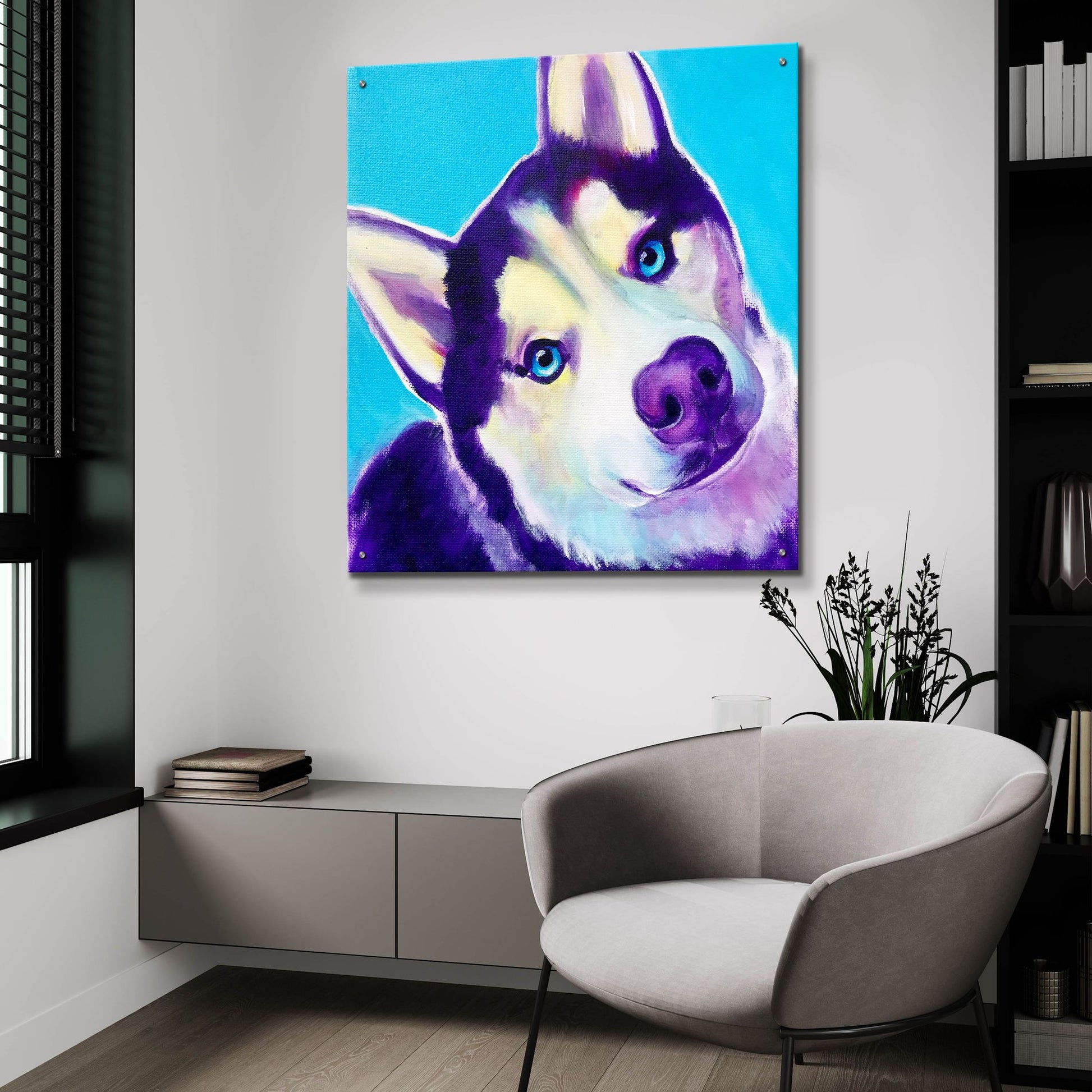 Epic Art 'Husky - Dico2 by Dawg Painter, Acrylic Glass Wall Art,36x36