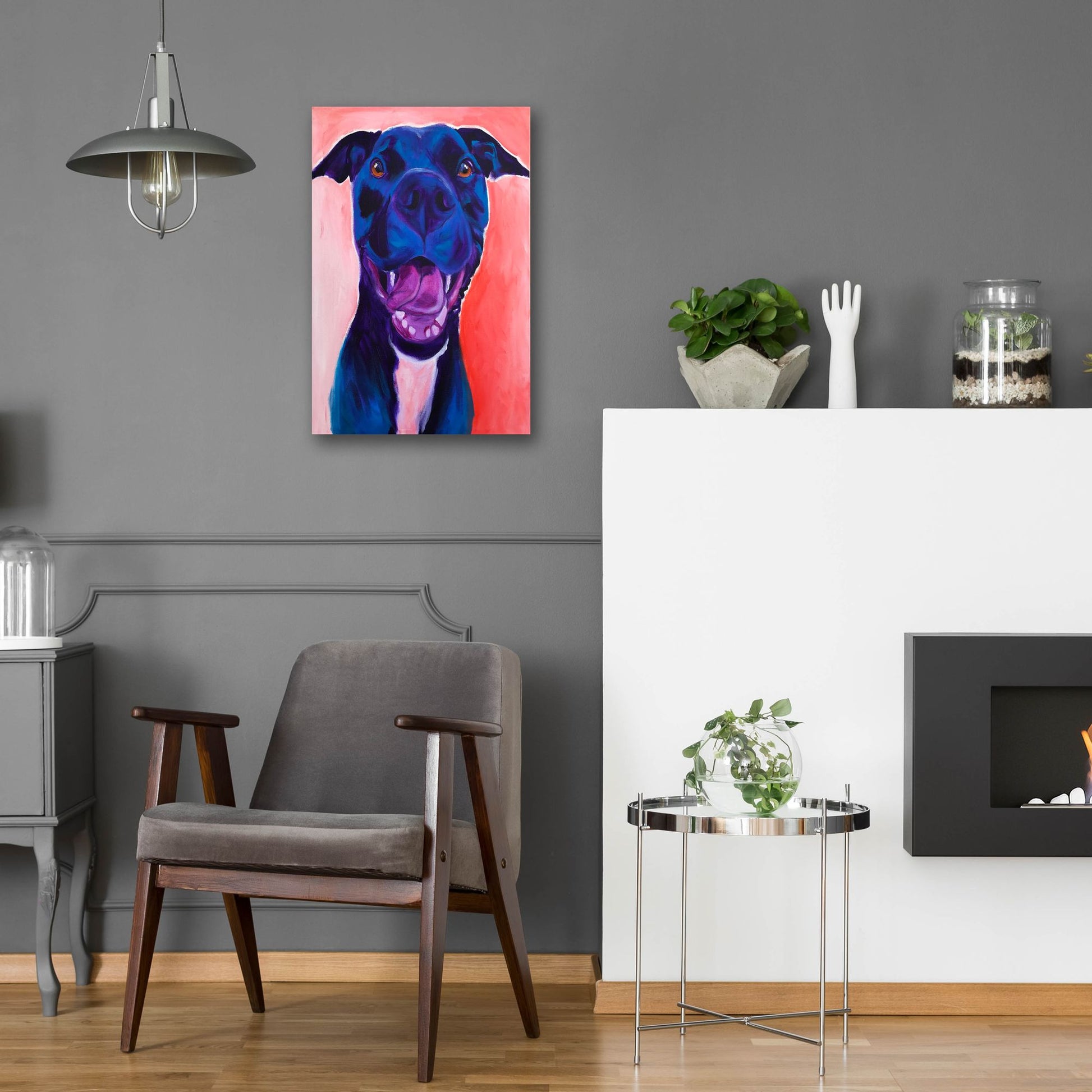 Epic Art 'Pit Bull - Crysanthemum2 by Dawg Painter, Acrylic Glass Wall Art,16x24