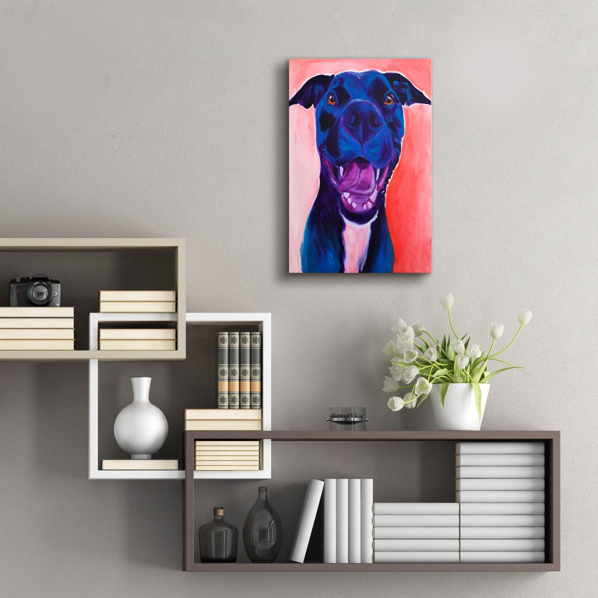 Epic Art 'Pit Bull - Crysanthemum2 by Dawg Painter, Acrylic Glass Wall Art,16x24