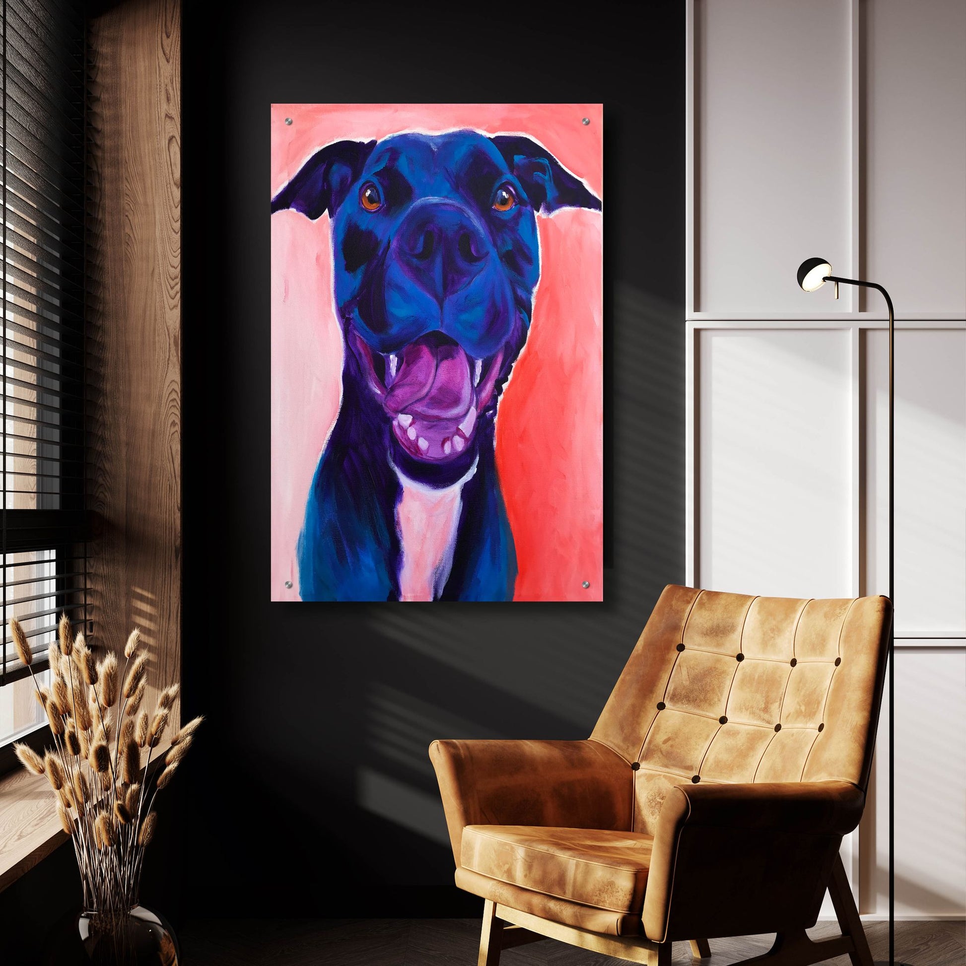 Epic Art 'Pit Bull - Crysanthemum2 by Dawg Painter, Acrylic Glass Wall Art,24x36